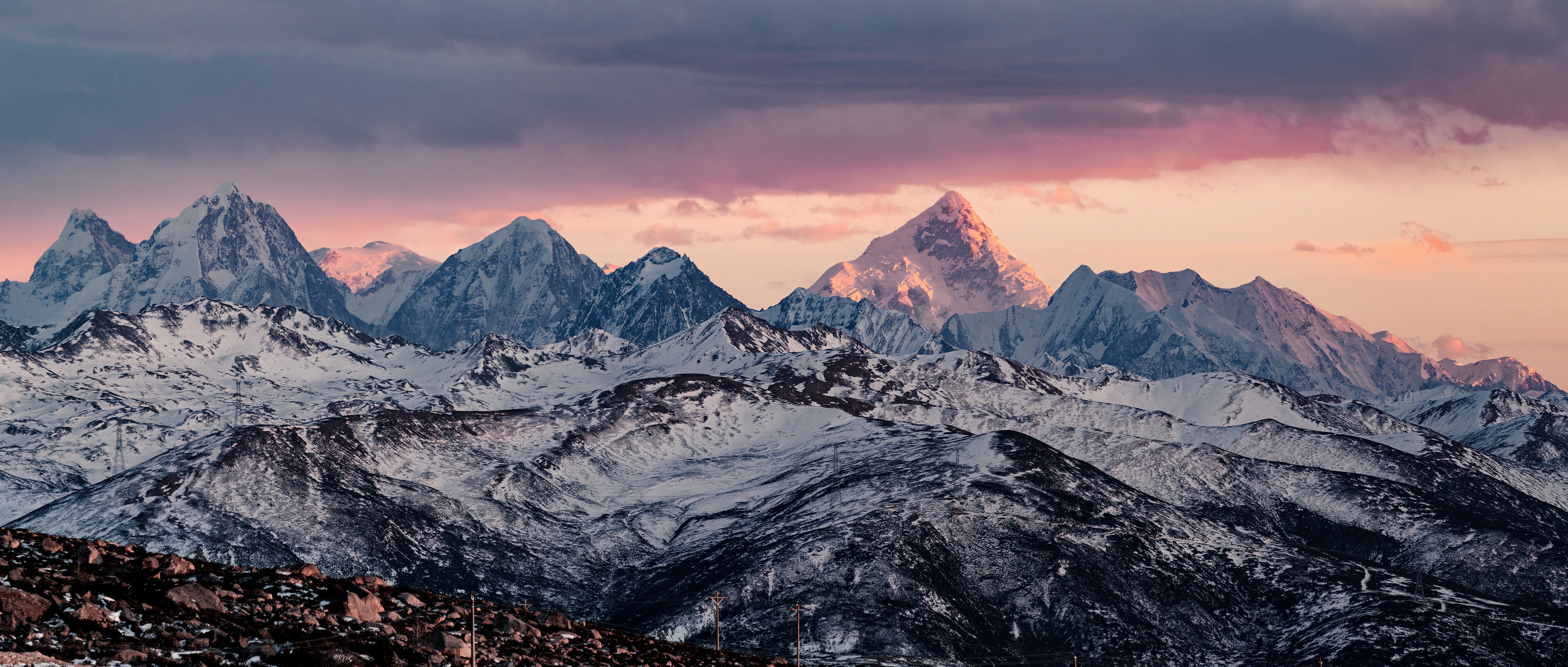 Alpenglow on Snowy Mountain Peaks 4K HD Wallpaper