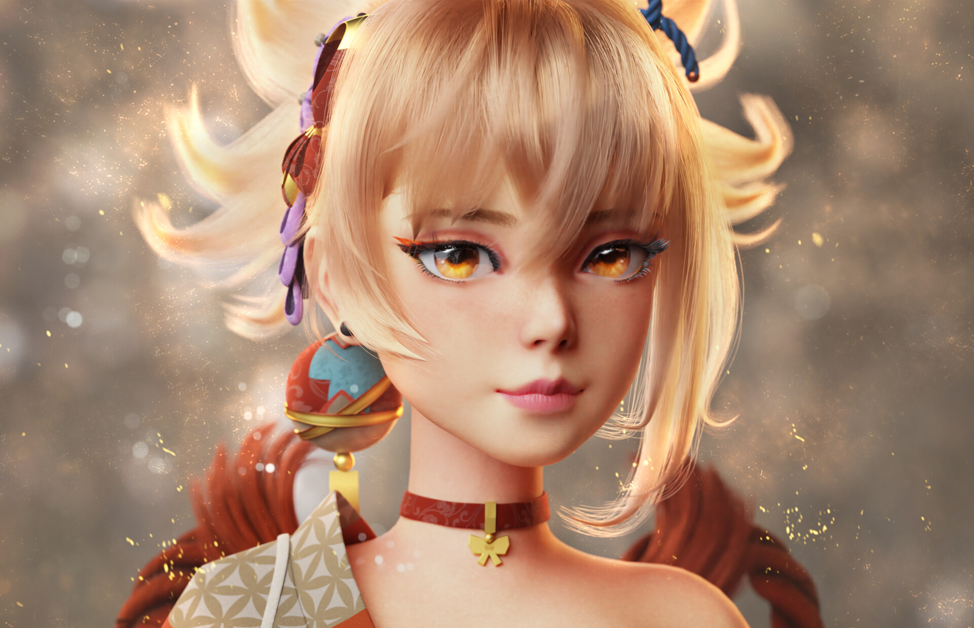 Yoimiya Genshin Impact 3D Render Portrait HD Wallpaper