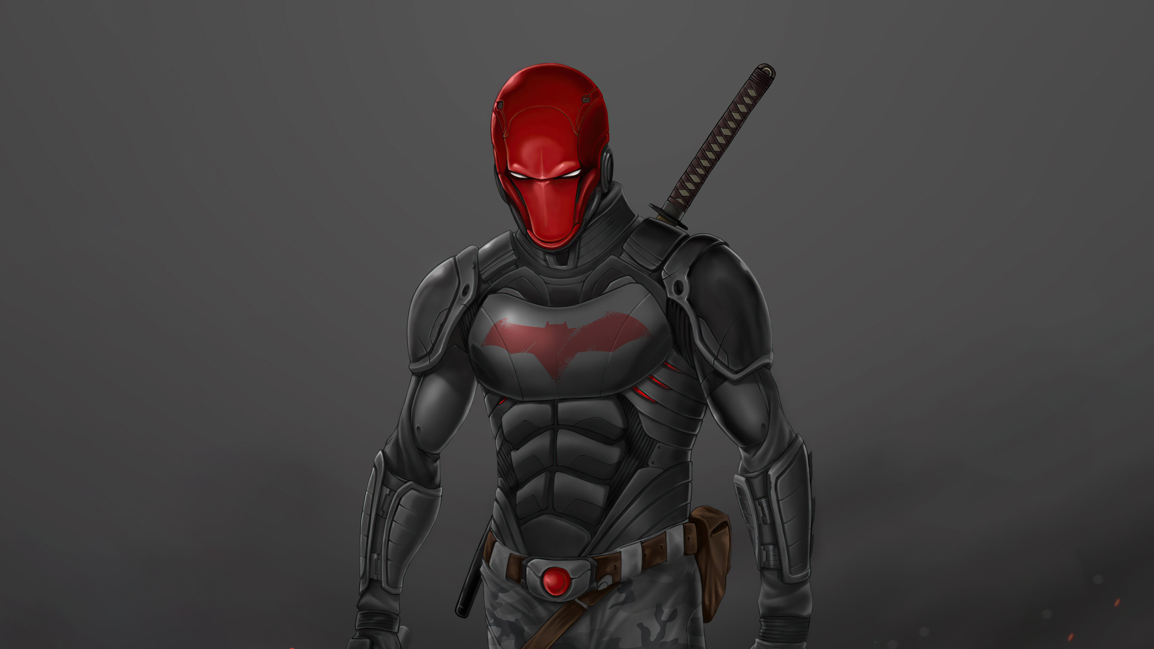 Red Hood Armored Suit with Katana 4K HD Wallpaper