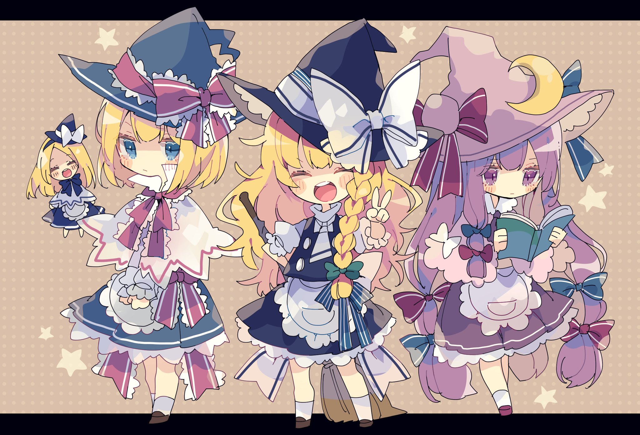 Touhou chibi witches Marisa, Patchouli, Alice HD Wallpaper