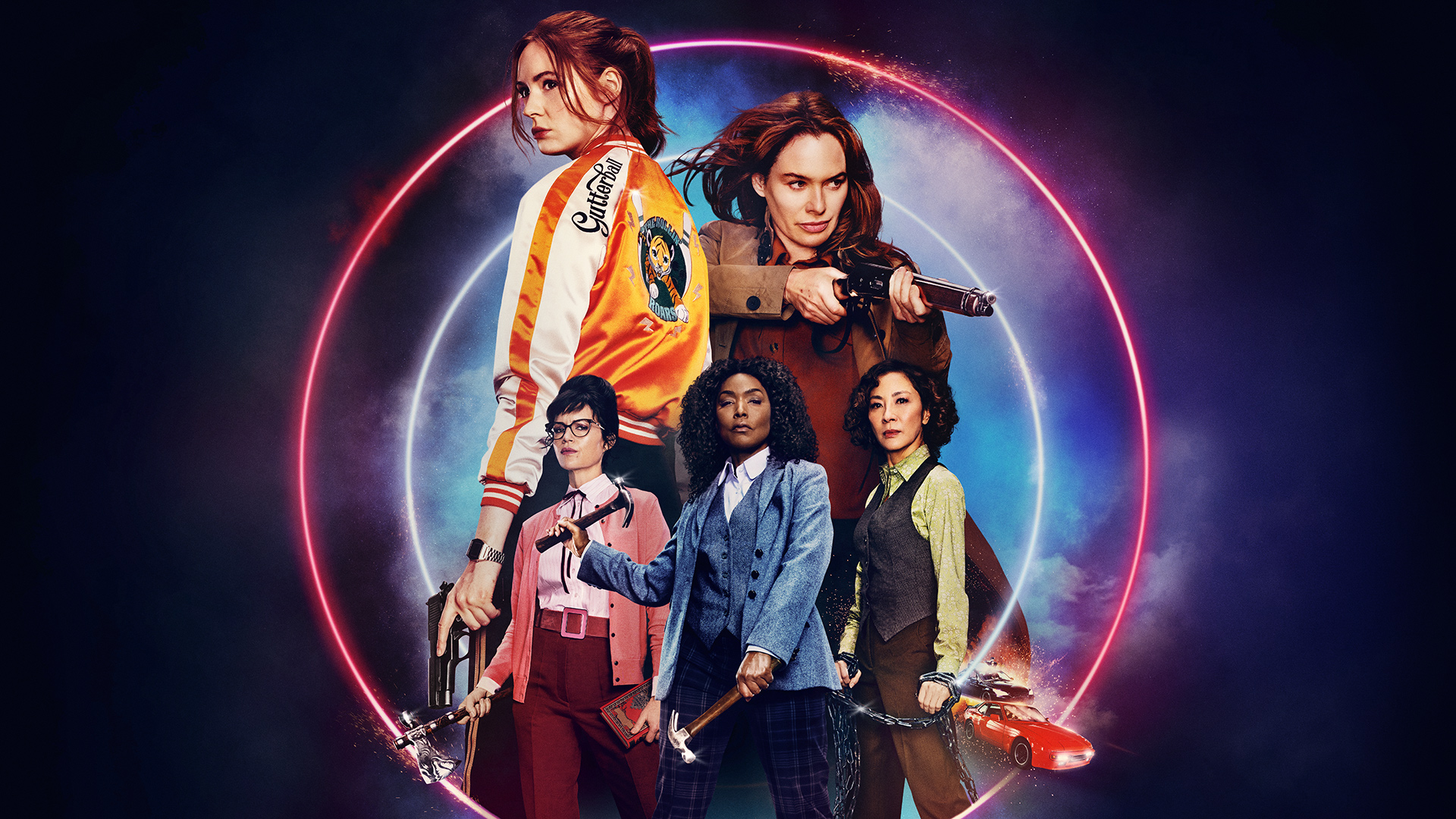 Gunpowder Milkshake movie poster with main cast and weapons HD Wallpaper