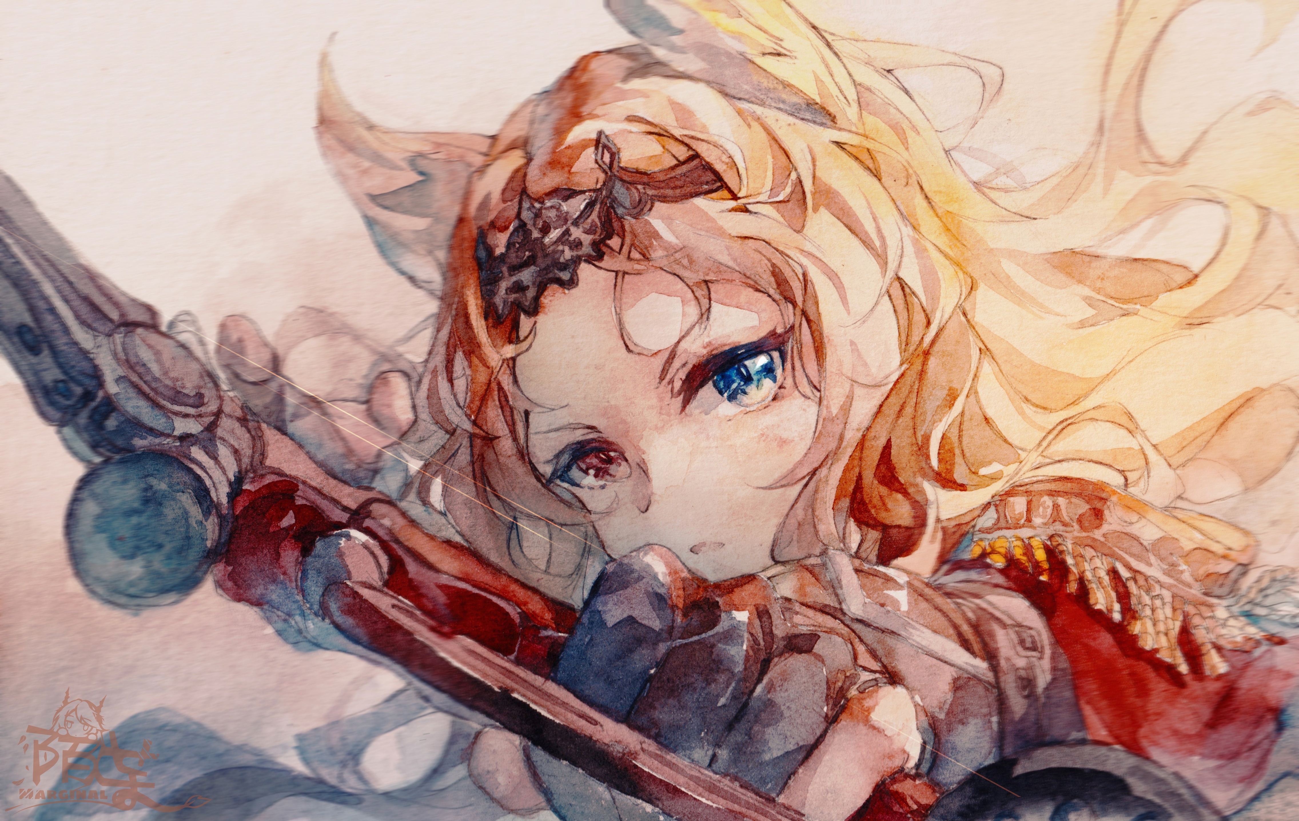 Archetto (Arknights) watercolor portrait with heterochromia HD Wallpaper