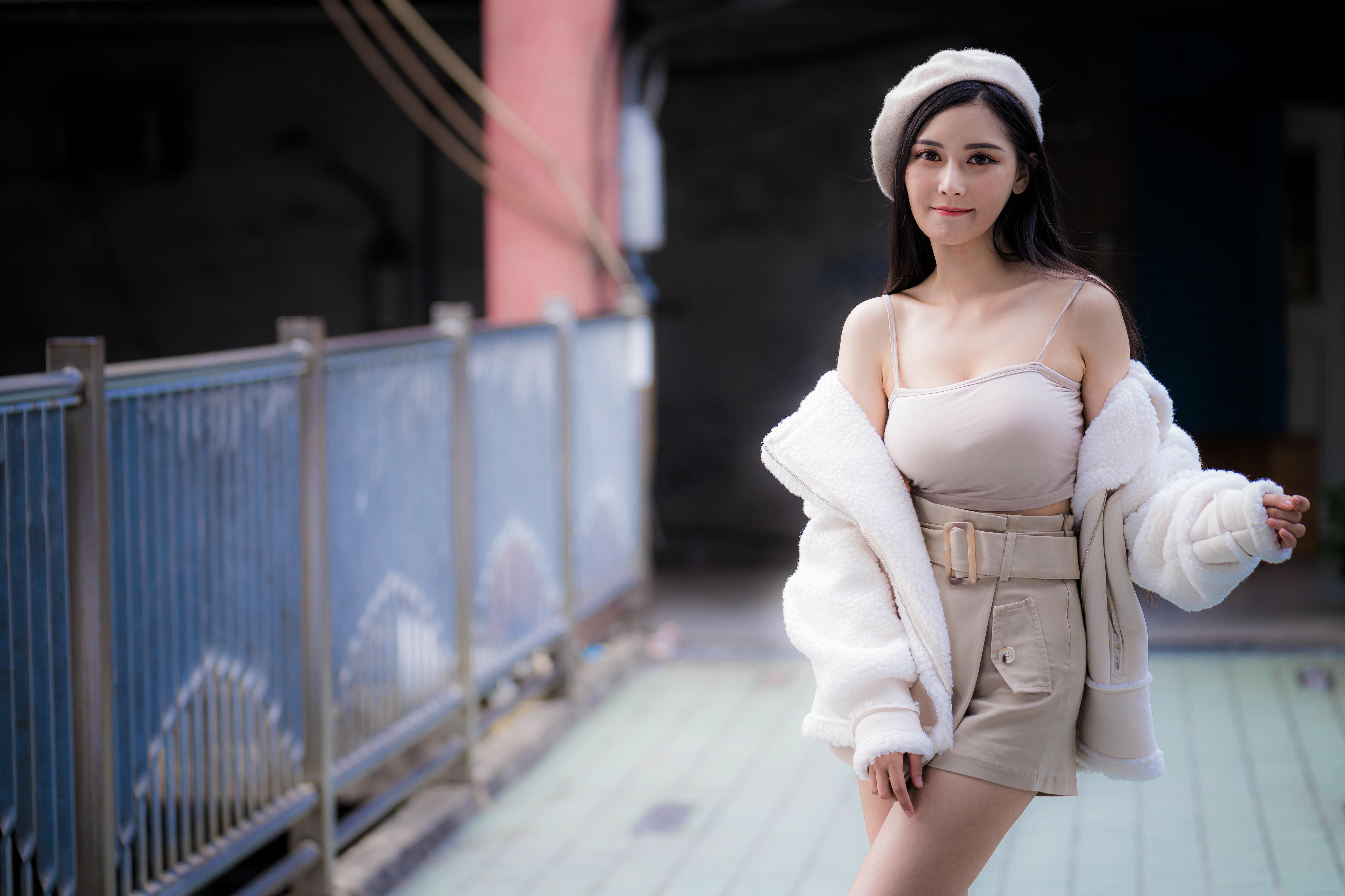 Asian Model in Soft Beige Tones 4K HD Wallpaper
