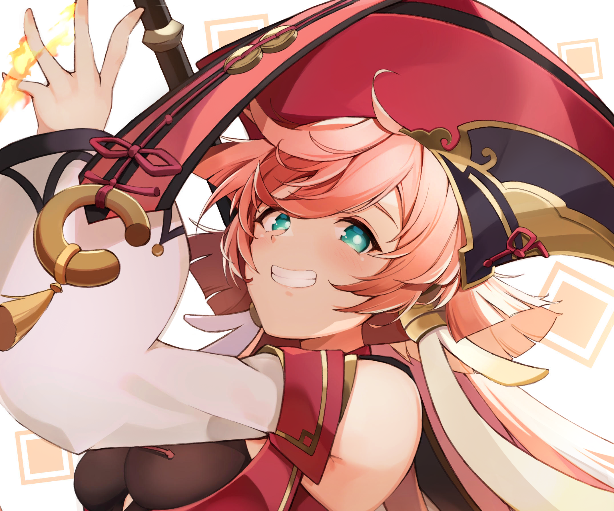 Happy Yanfei (Genshin Impact) with staff HD Wallpaper