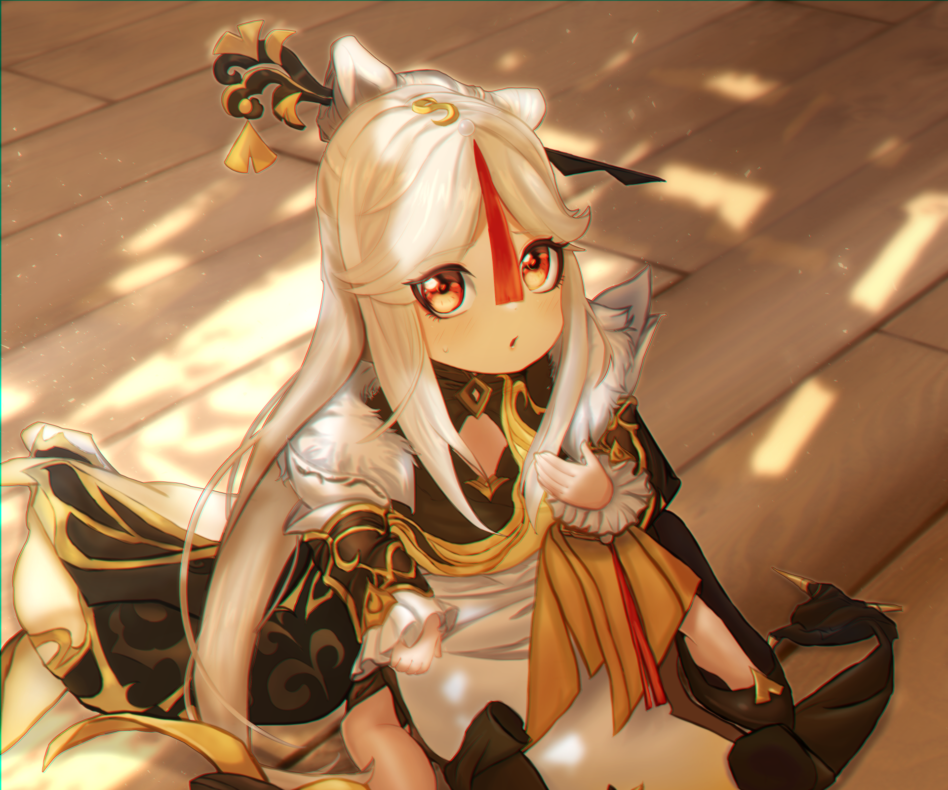 Chibi Ningguang (Genshin Impact) surprised with apron HD Wallpaper