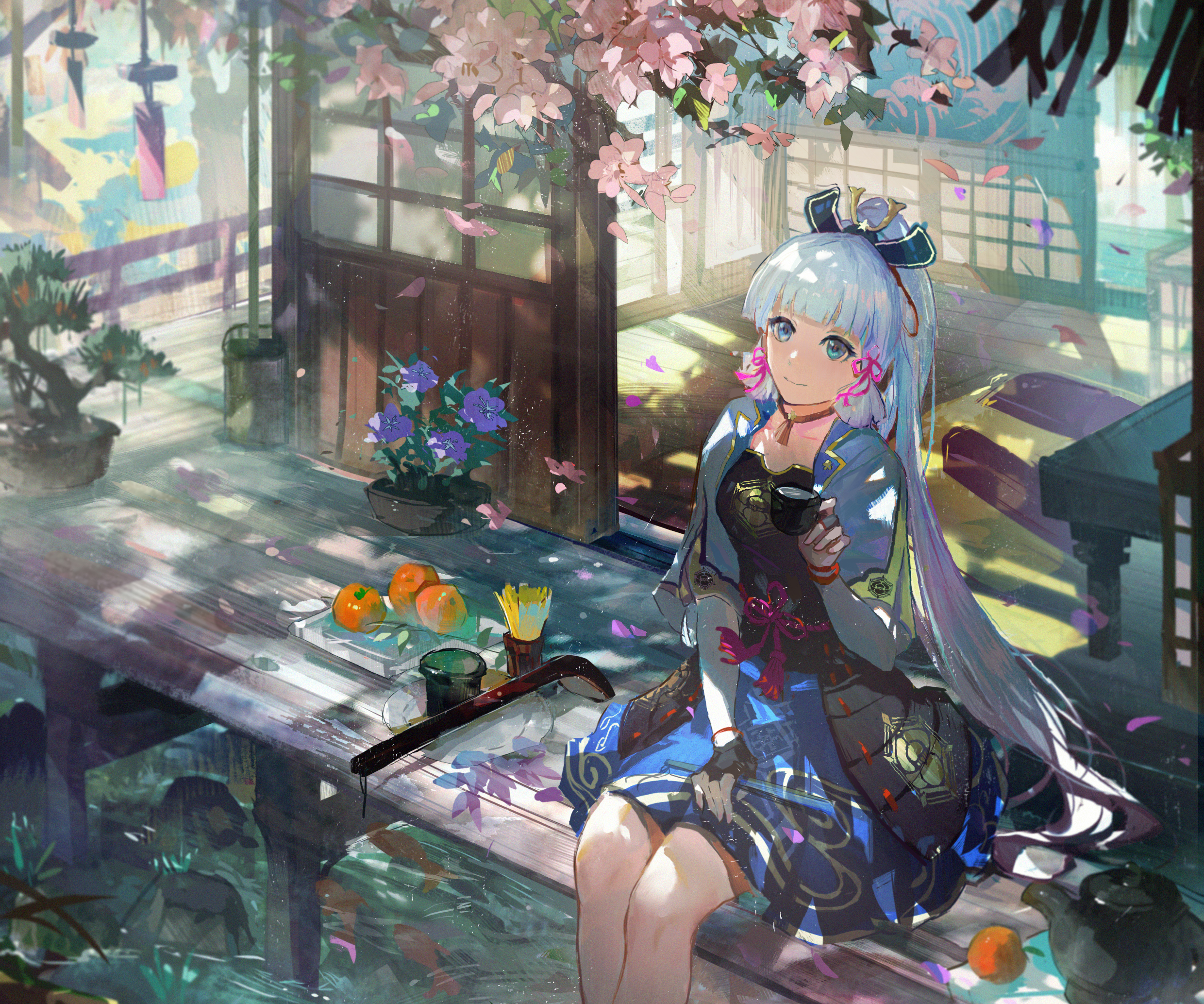Kamisato Ayaka's peaceful spring afternoon tea HD Wallpaper