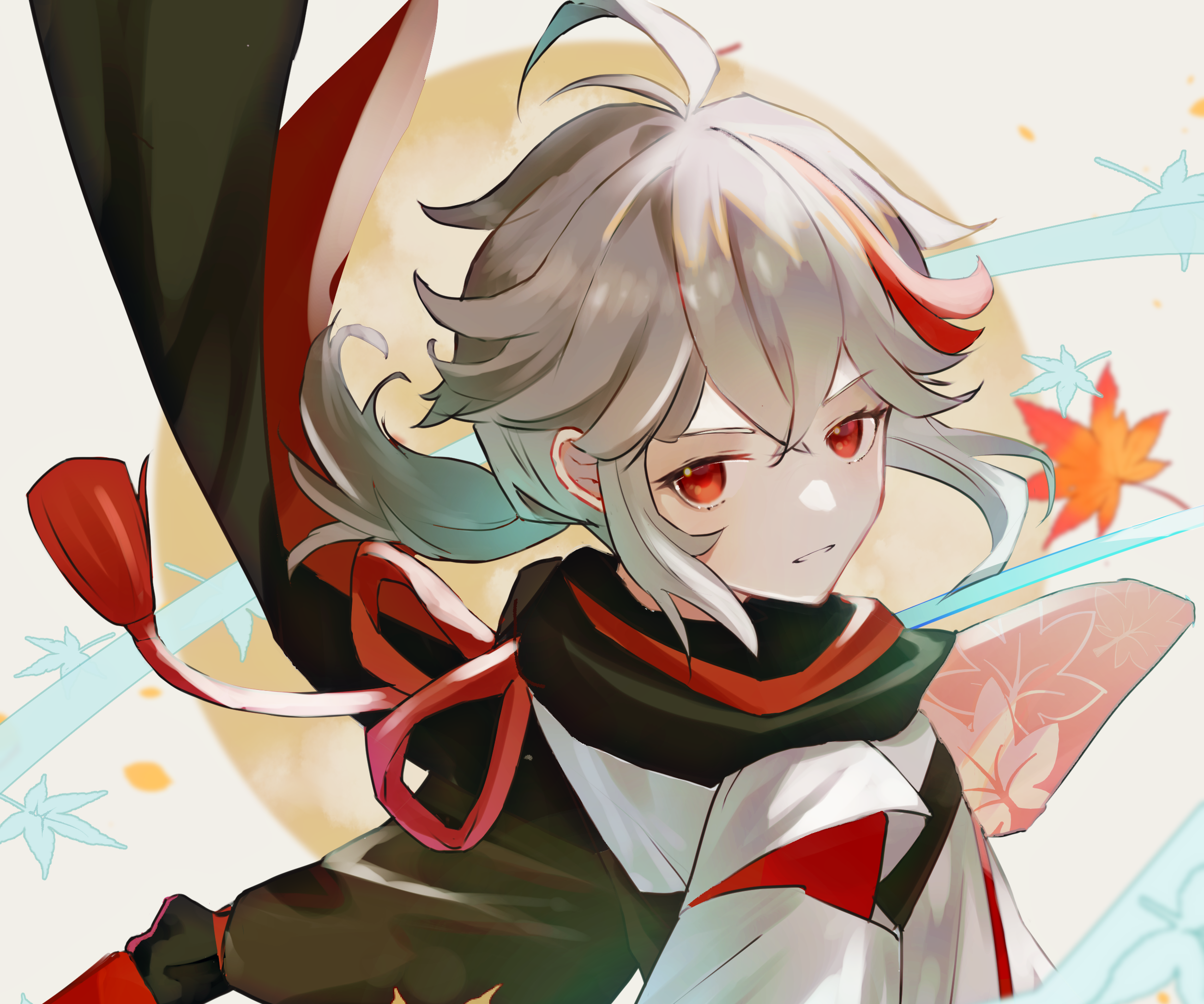 Kaedehara Kazuha with autumn leaves and wind HD Wallpaper