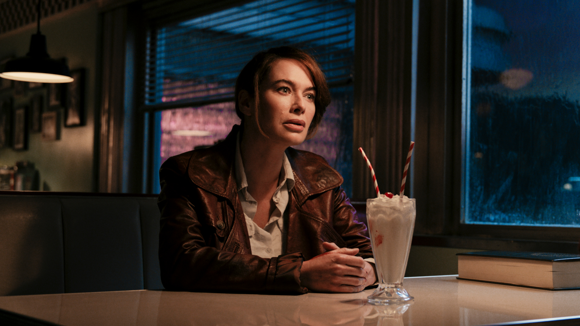 Lena Headey with milkshake in Gunpowder Milkshake diner scene HD Wallpaper