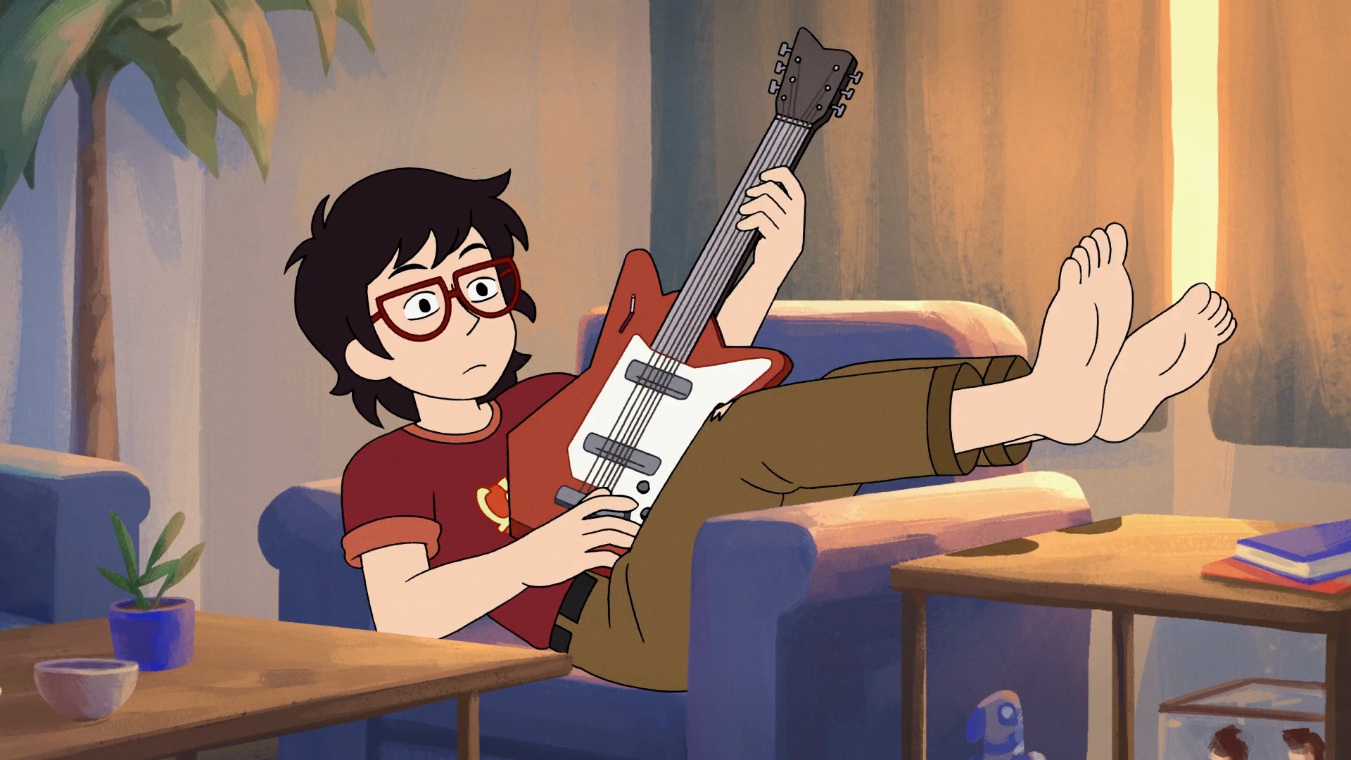 Ryan Akagi playing guitar with feet up HD Wallpaper