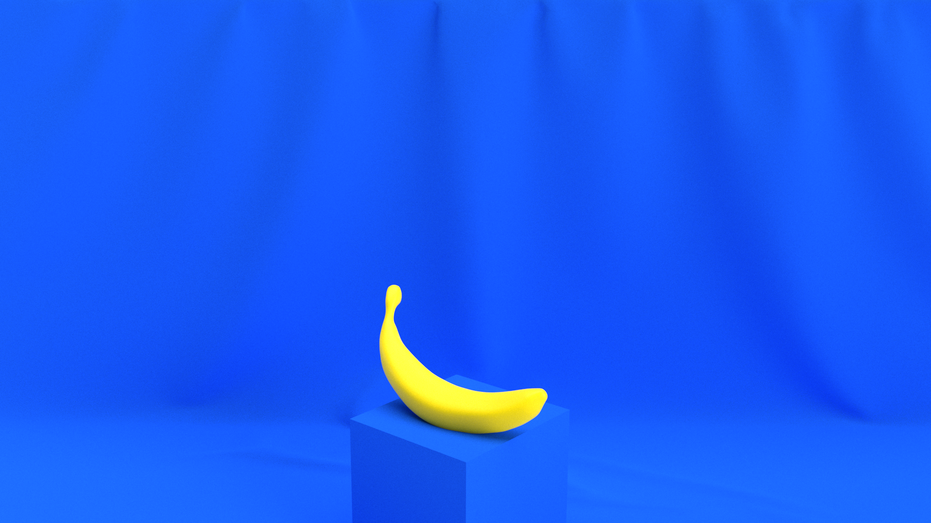 Yellow 3D Banana on Blue Pedestal HD Wallpaper