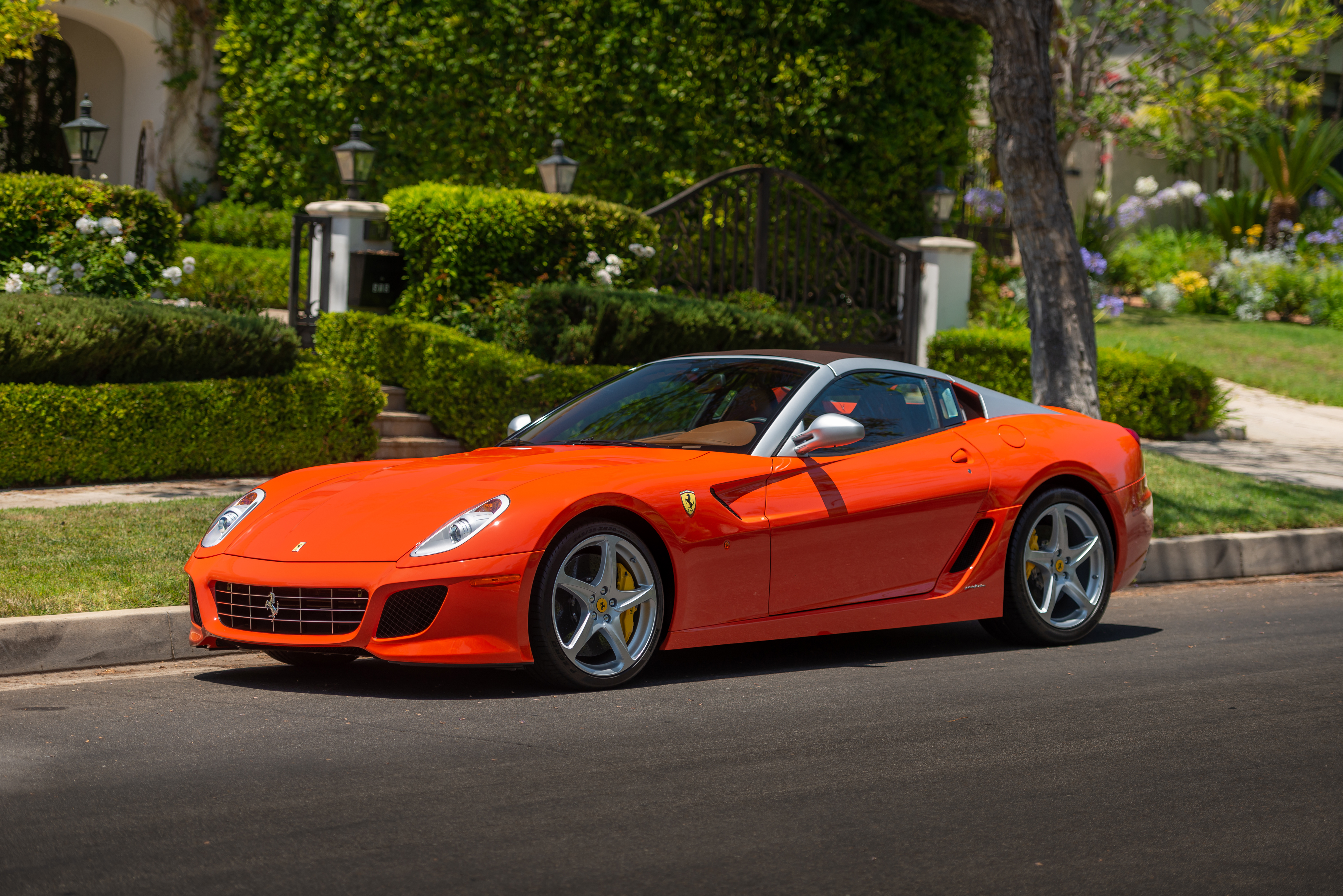 Orange Ferrari Supercar Parked on Street HD Wallpaper