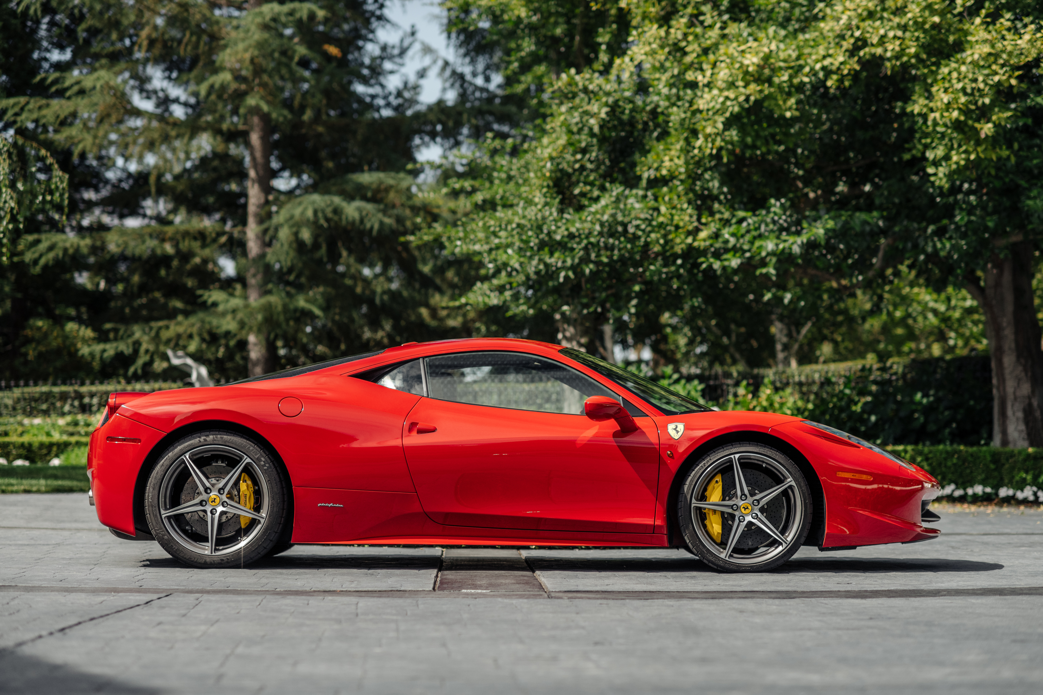 Red Ferrari 458 Italia Supercar parked outdoors HD Wallpaper