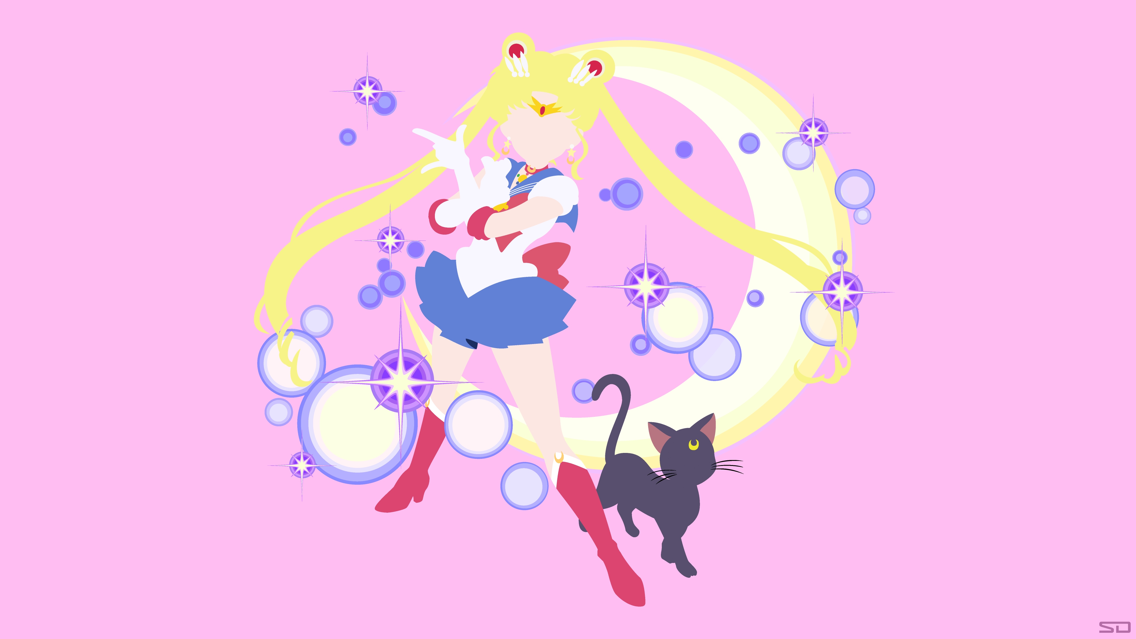 Sailor Moon and Luna Minimalist Crescent Moon HD Wallpaper