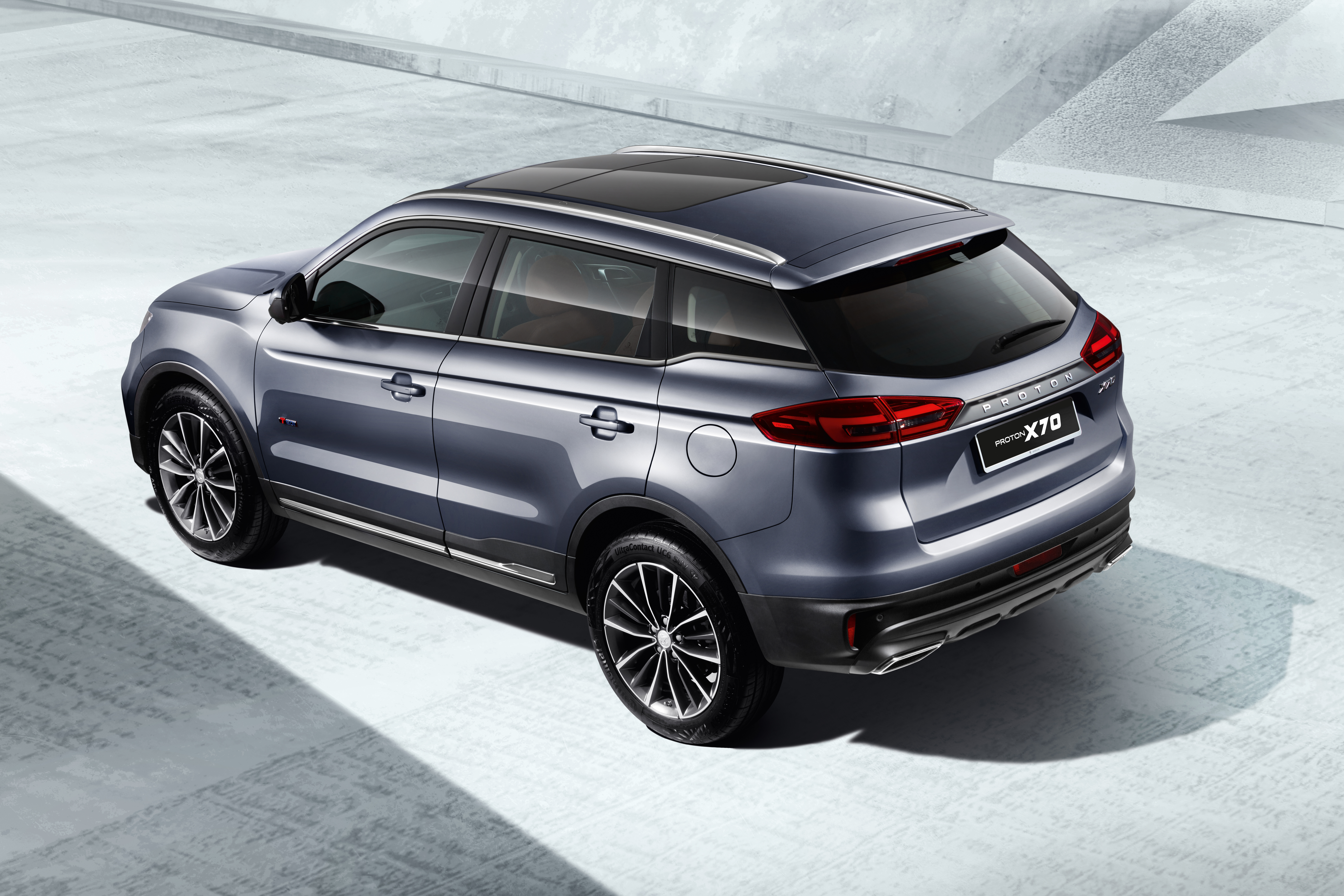 Grey Proton X70 SUV, high angle rear view HD Wallpaper
