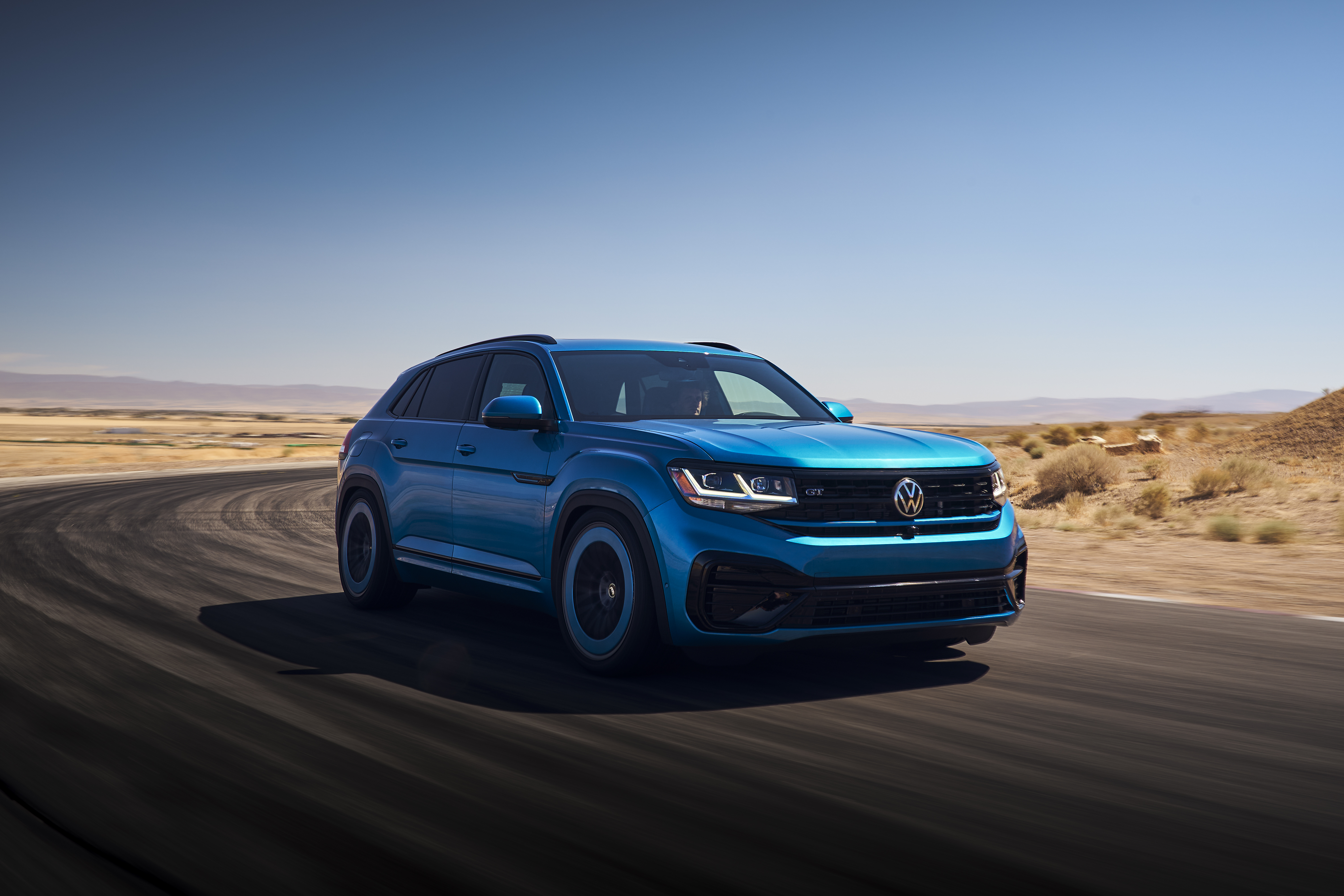 Blue Volkswagen Atlas Cross Sport GT Concept SUV on Road HD Wallpaper