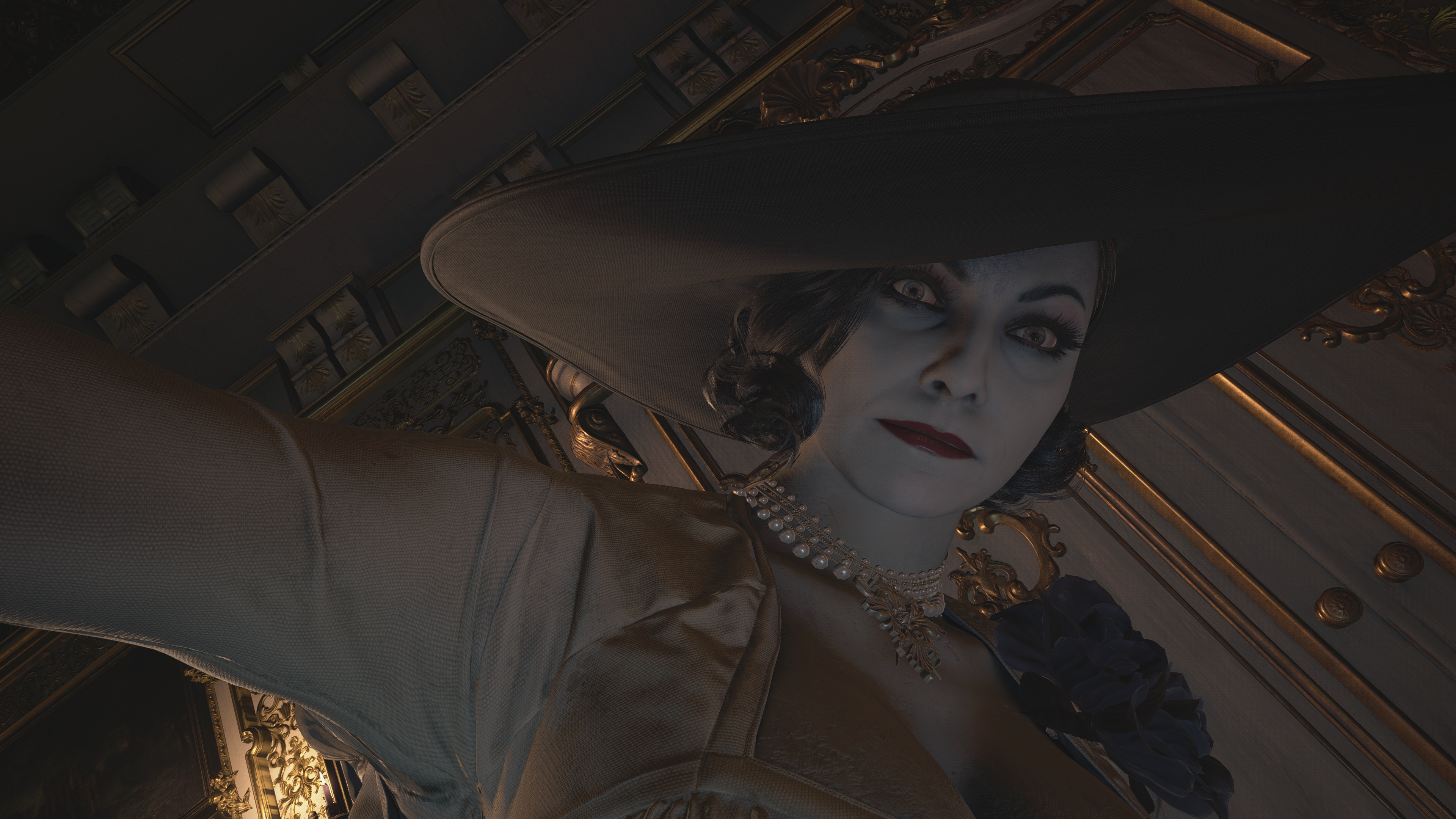 Alcina Dimitrescu looking down with a piercing stare HD Wallpaper