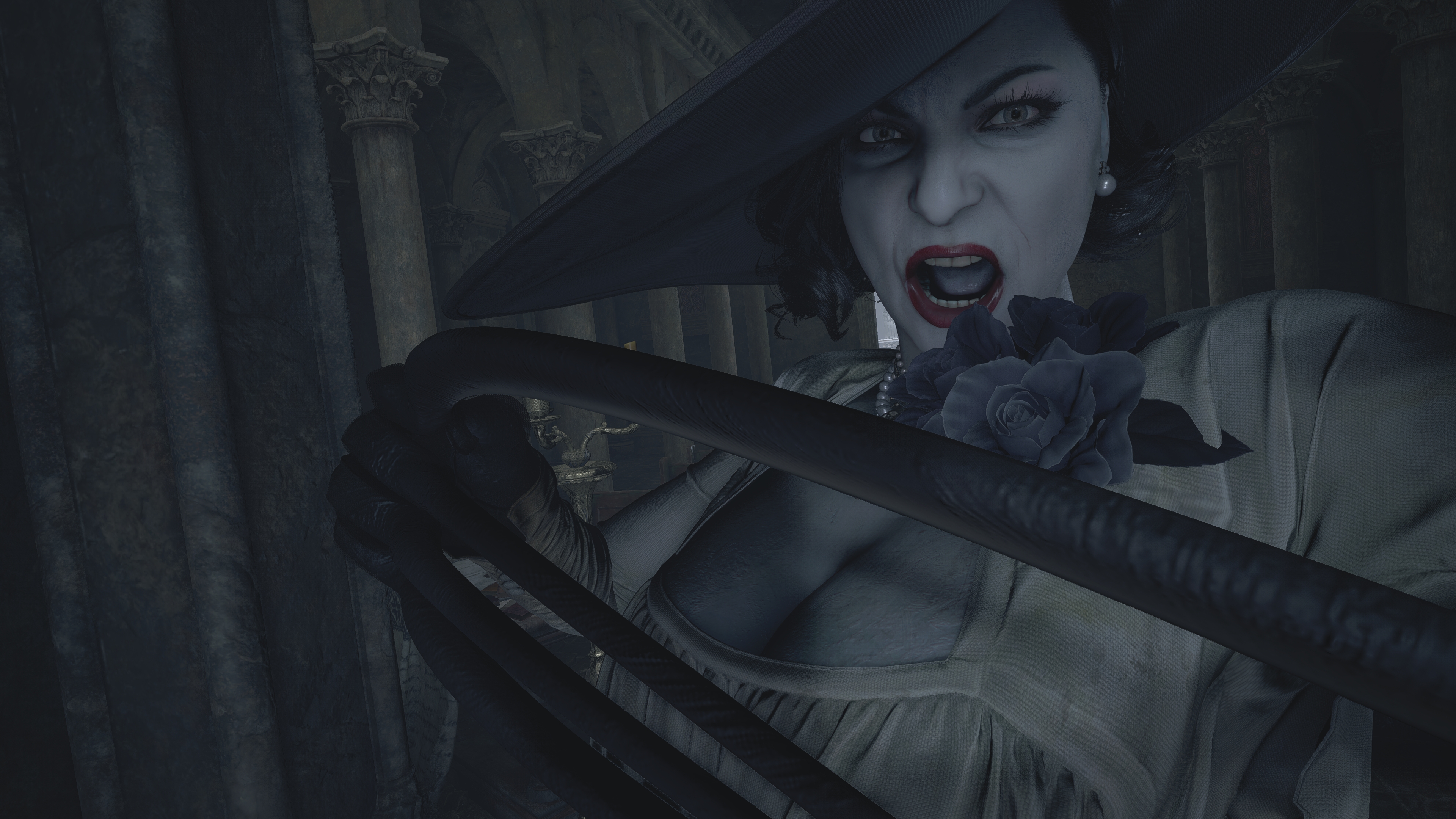 Alcina Dimitrescu's furious attack HD Wallpaper