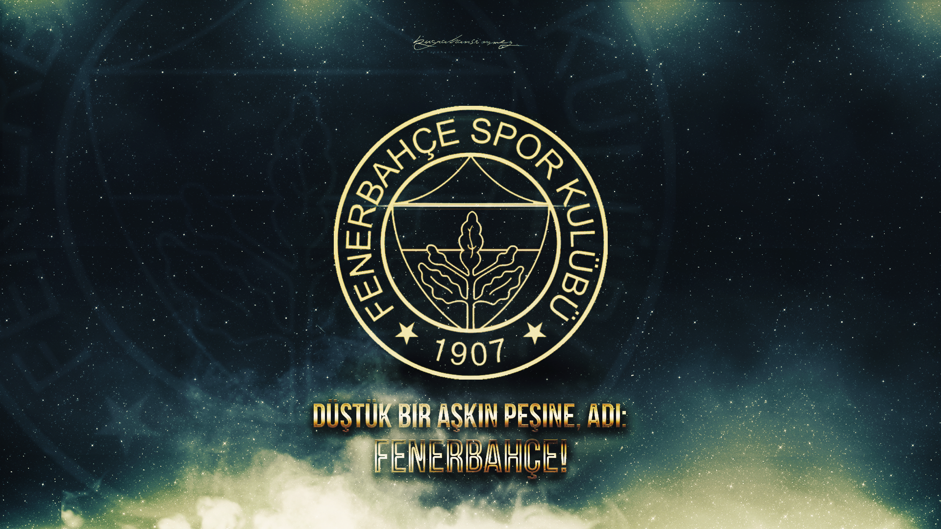 Fenerbahçe S.K. emblem on a starry cosmic background HD Wallpaper