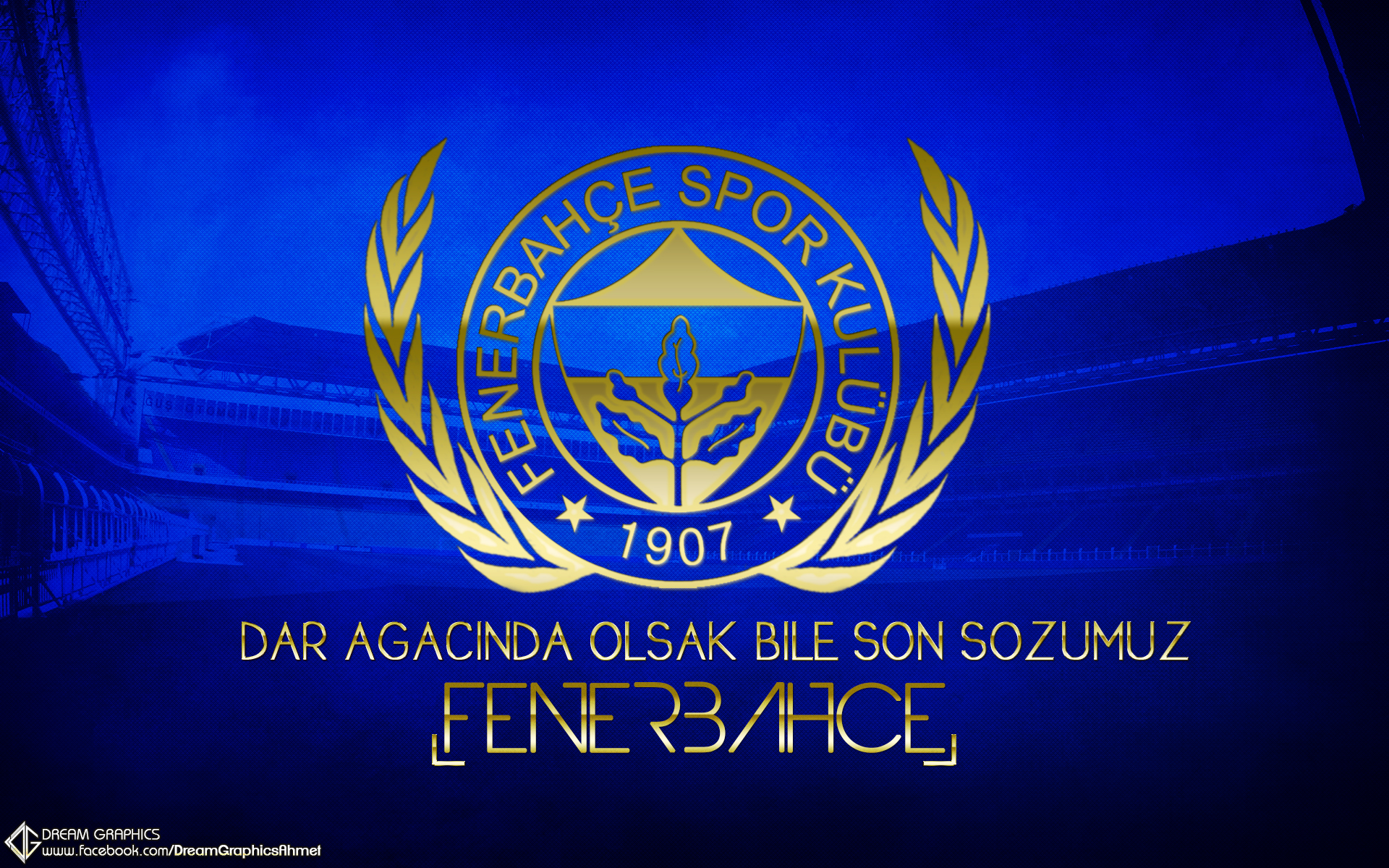 Fenerbahçe S.K. Golden Logo on Blue Stadium HD Wallpaper