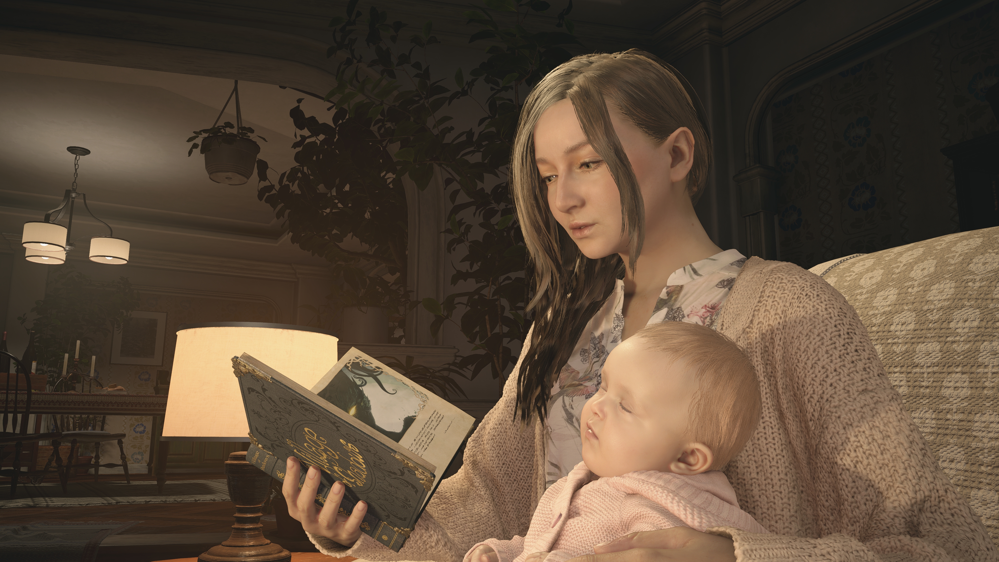 Resident Evil Village Mia Winters reads to baby HD Wallpaper