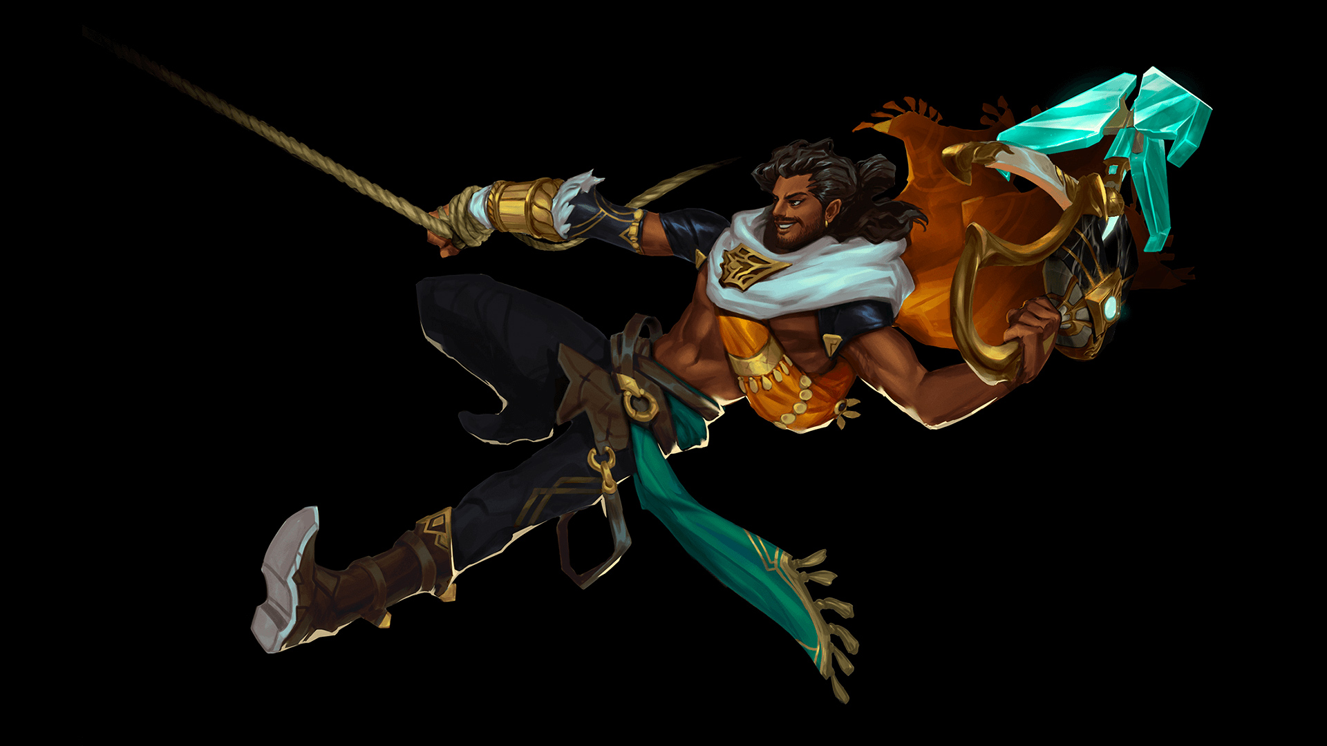 Akshan League of Legends dynamic pose with grappling hook HD Wallpaper