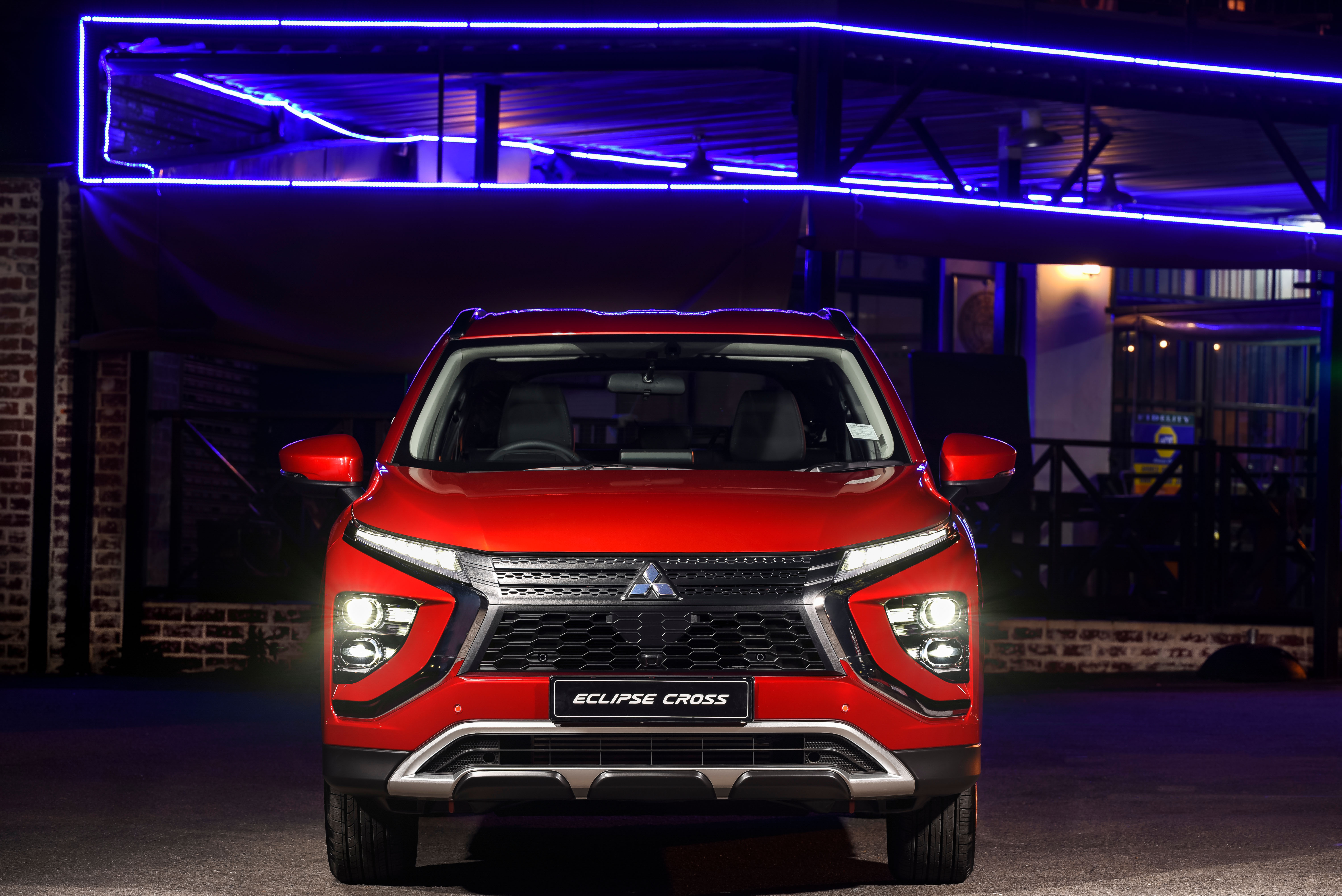 Mitsubishi Eclipse Cross SUV with blue neon lights 4K HD Wallpaper
