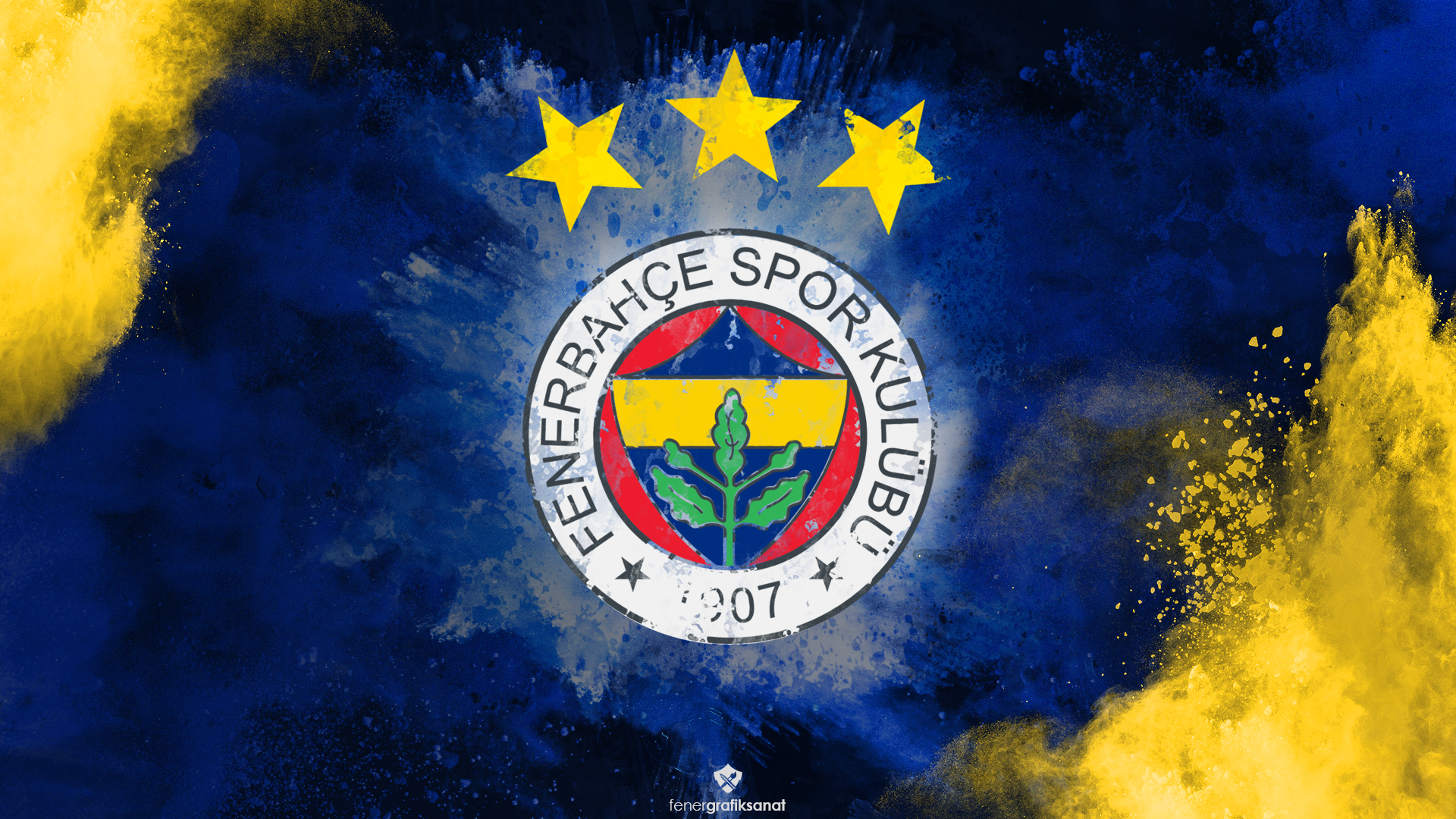 Fenerbahçe S.K. Logo with Three Stars and Powder Effect HD Wallpaper