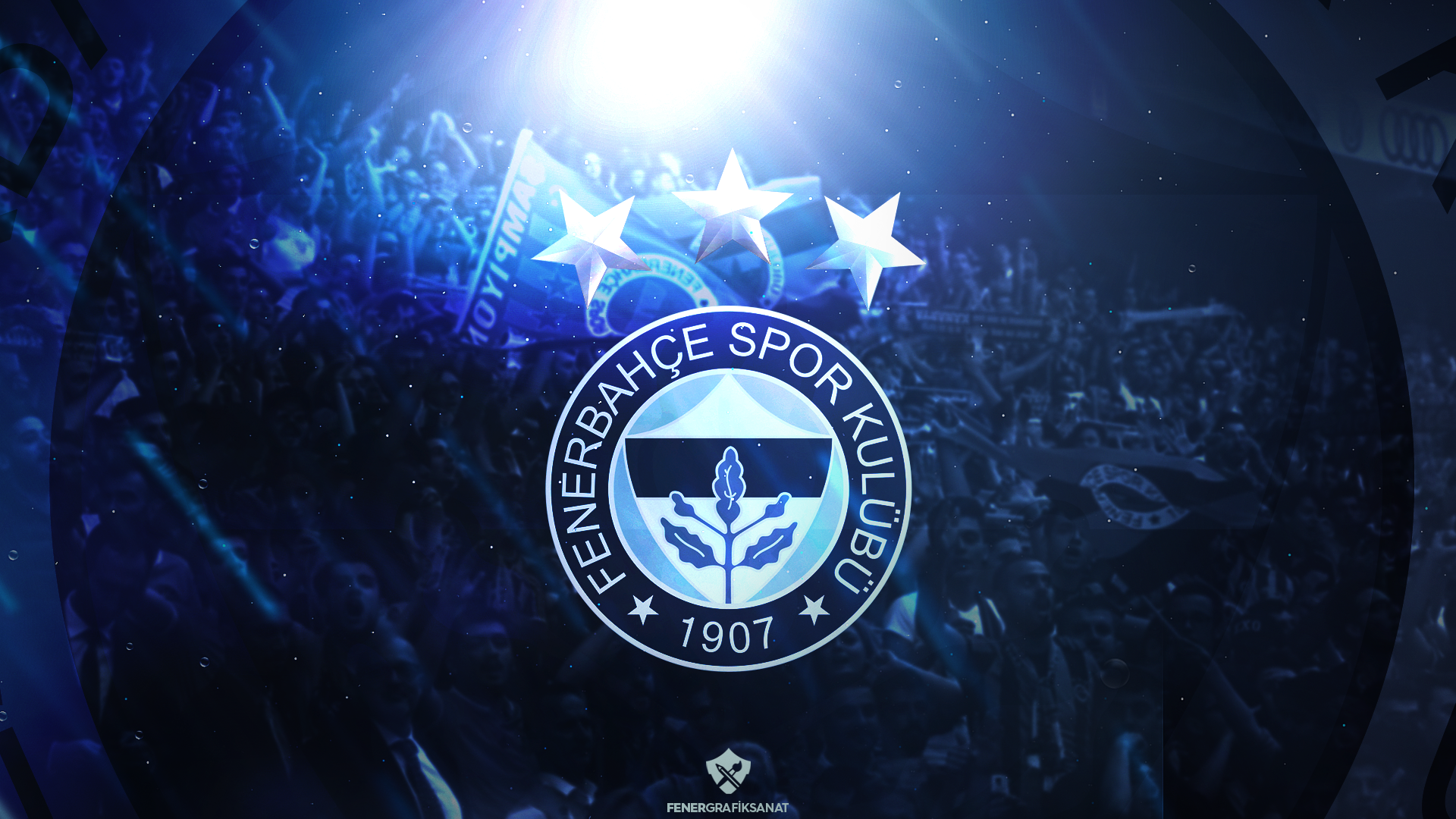 Fenerbahçe S.K. Logo with Three Stars and Stadium Crowd HD Wallpaper