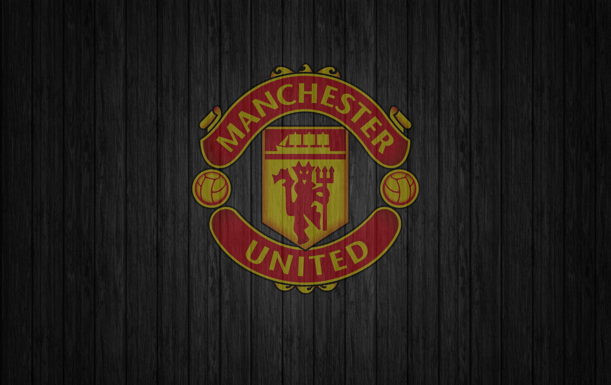 Manchester United F.C. Logo on Dark Wood HD Wallpaper