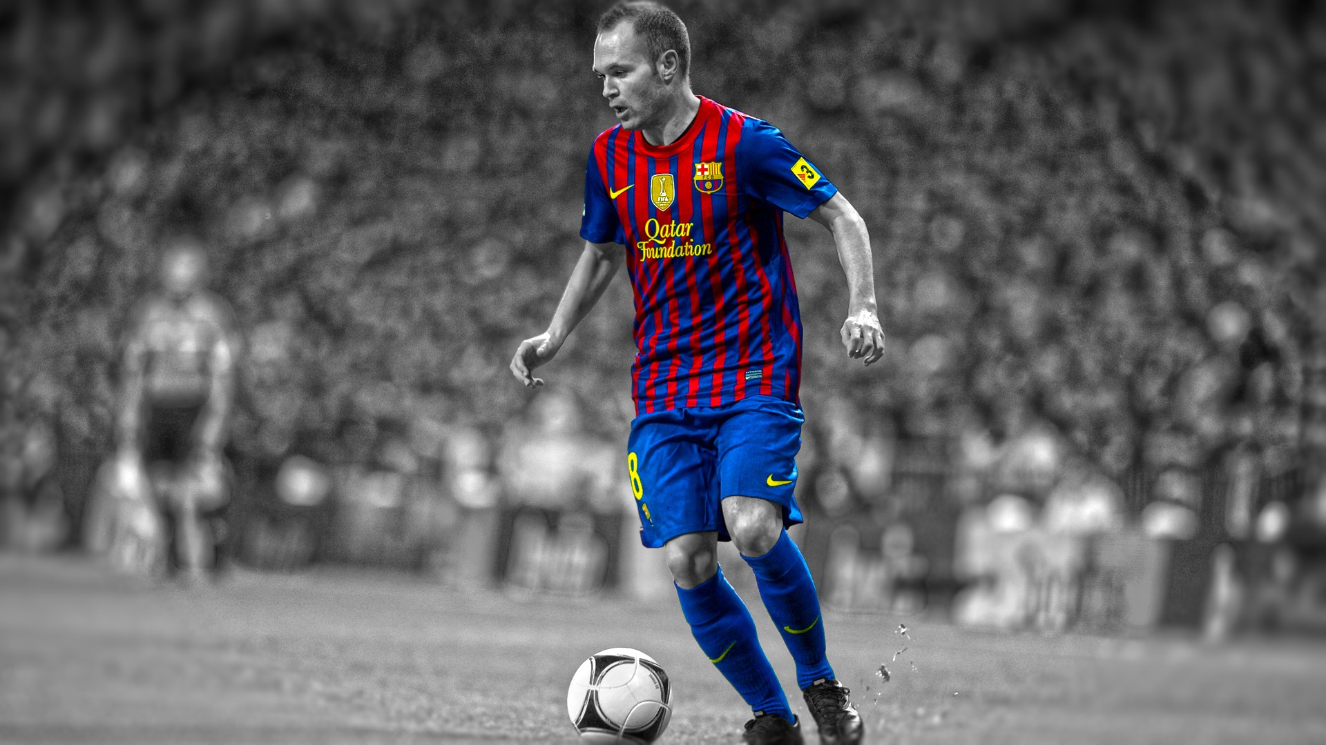 Andrés Iniesta dribbling for FC Barcelona HD Wallpaper