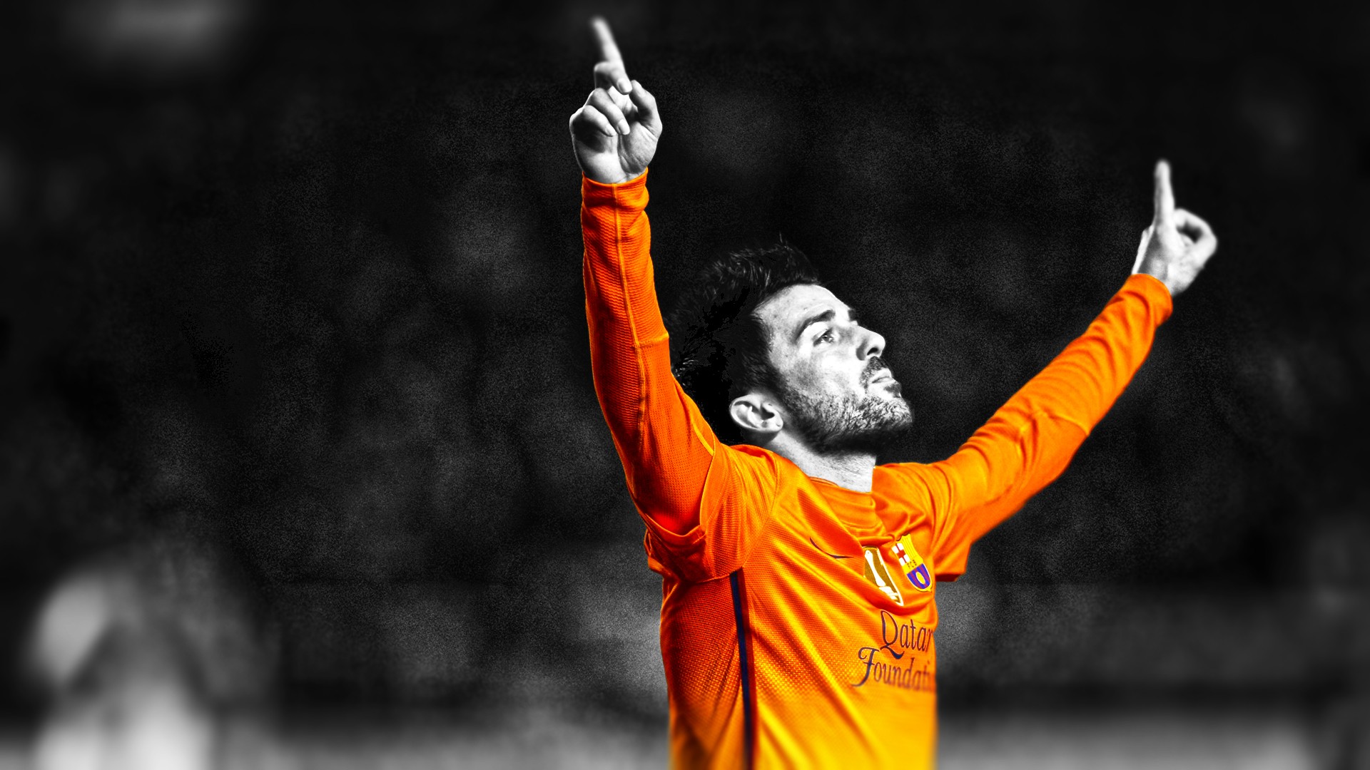 David Villa points up in FC Barcelona kit HD Wallpaper