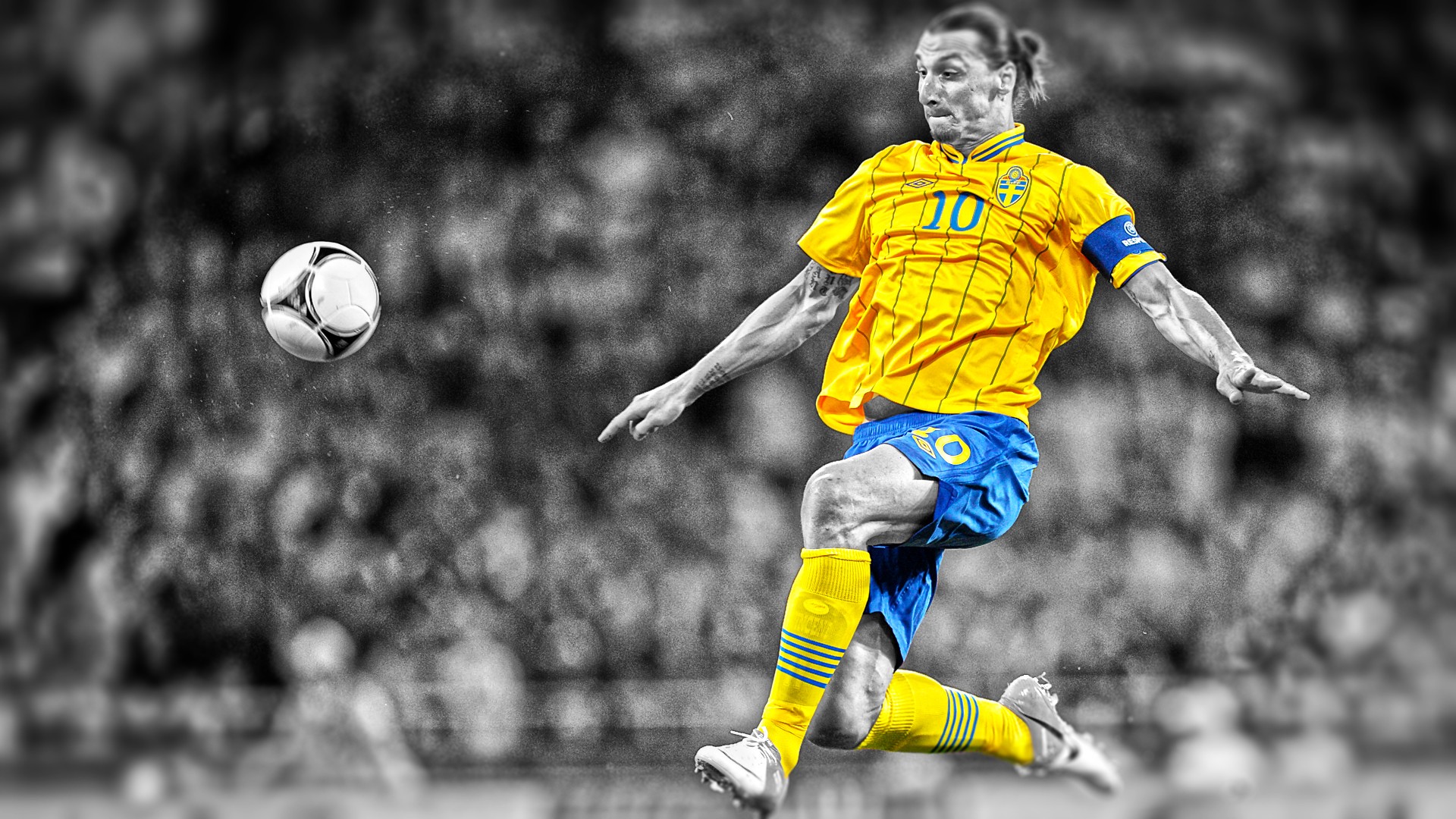 Zlatan Ibrahimovic striking the soccer ball for Sweden HD Wallpaper