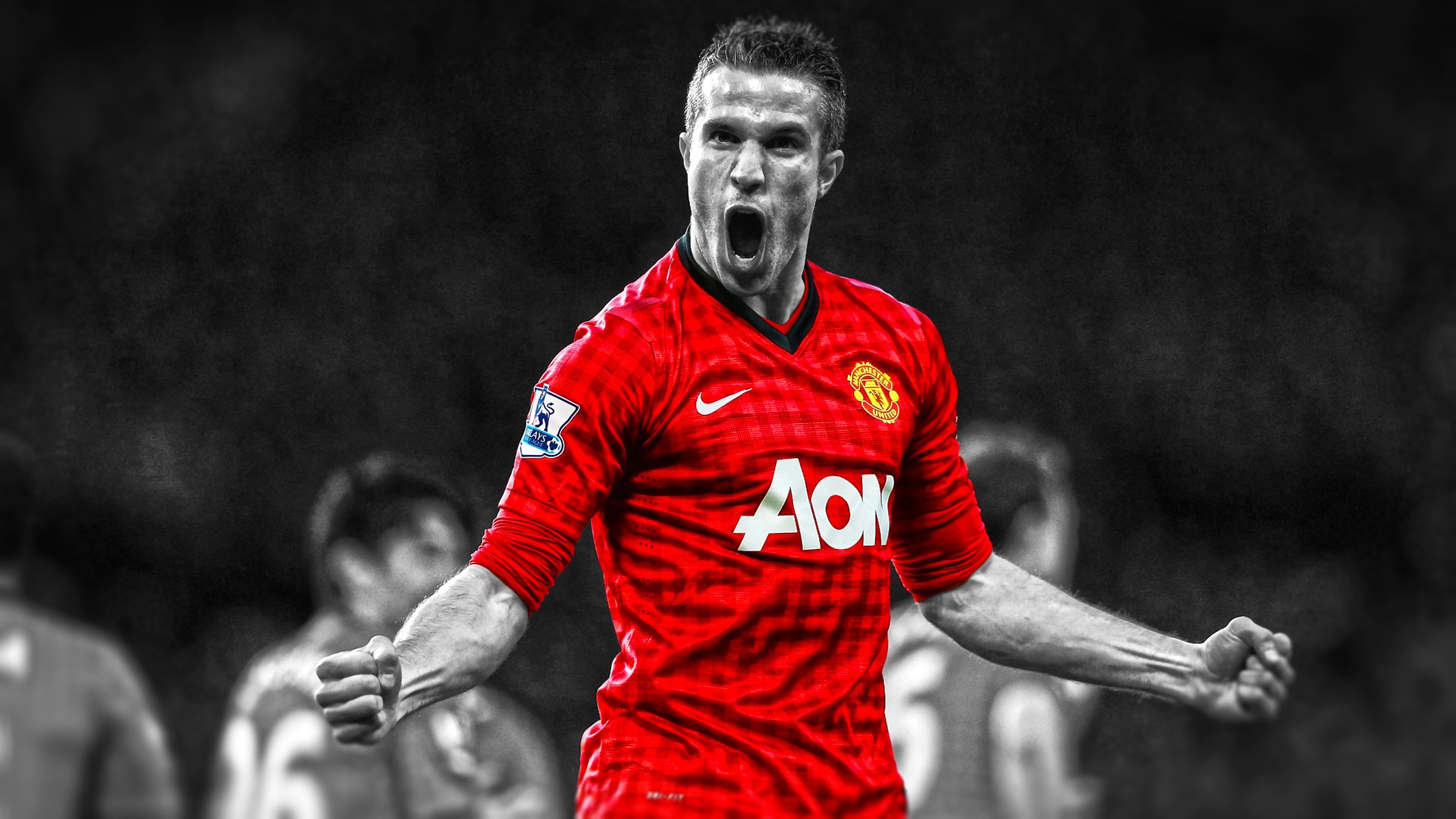 Robin Van Persie celebrates goal for Manchester United HD Wallpaper