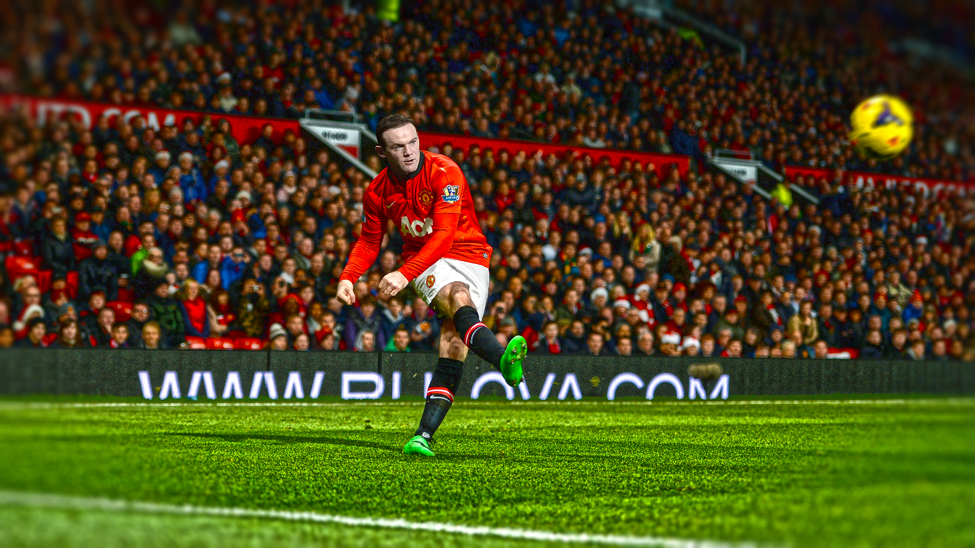 Wayne Rooney kicks the ball for Manchester United HD Wallpaper