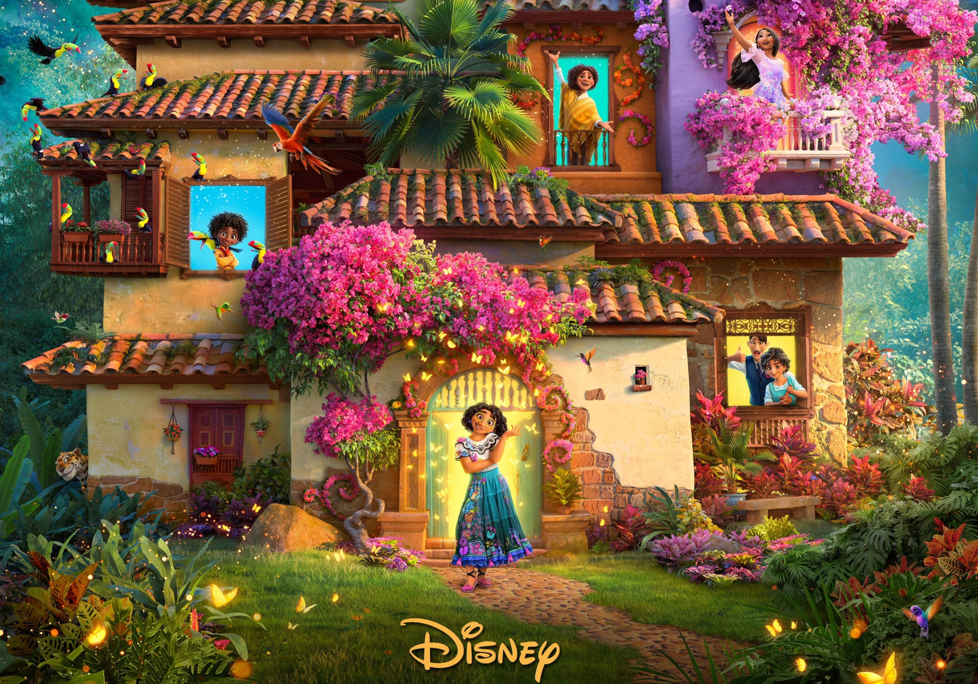 Encanto Magical House with Colorful Blossoms HD Wallpaper