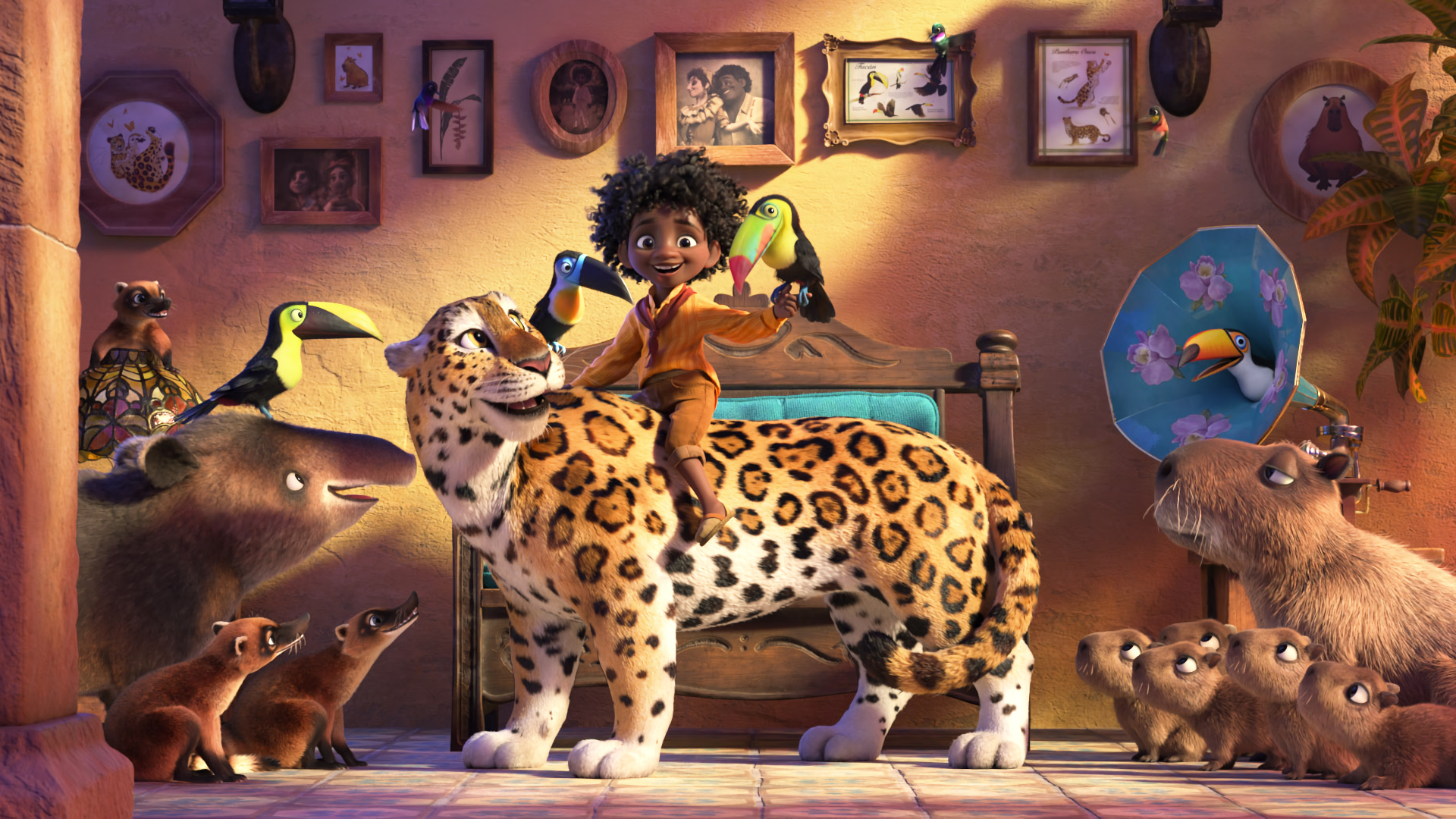 Encanto Boy with Animals and Toucan HD Wallpaper