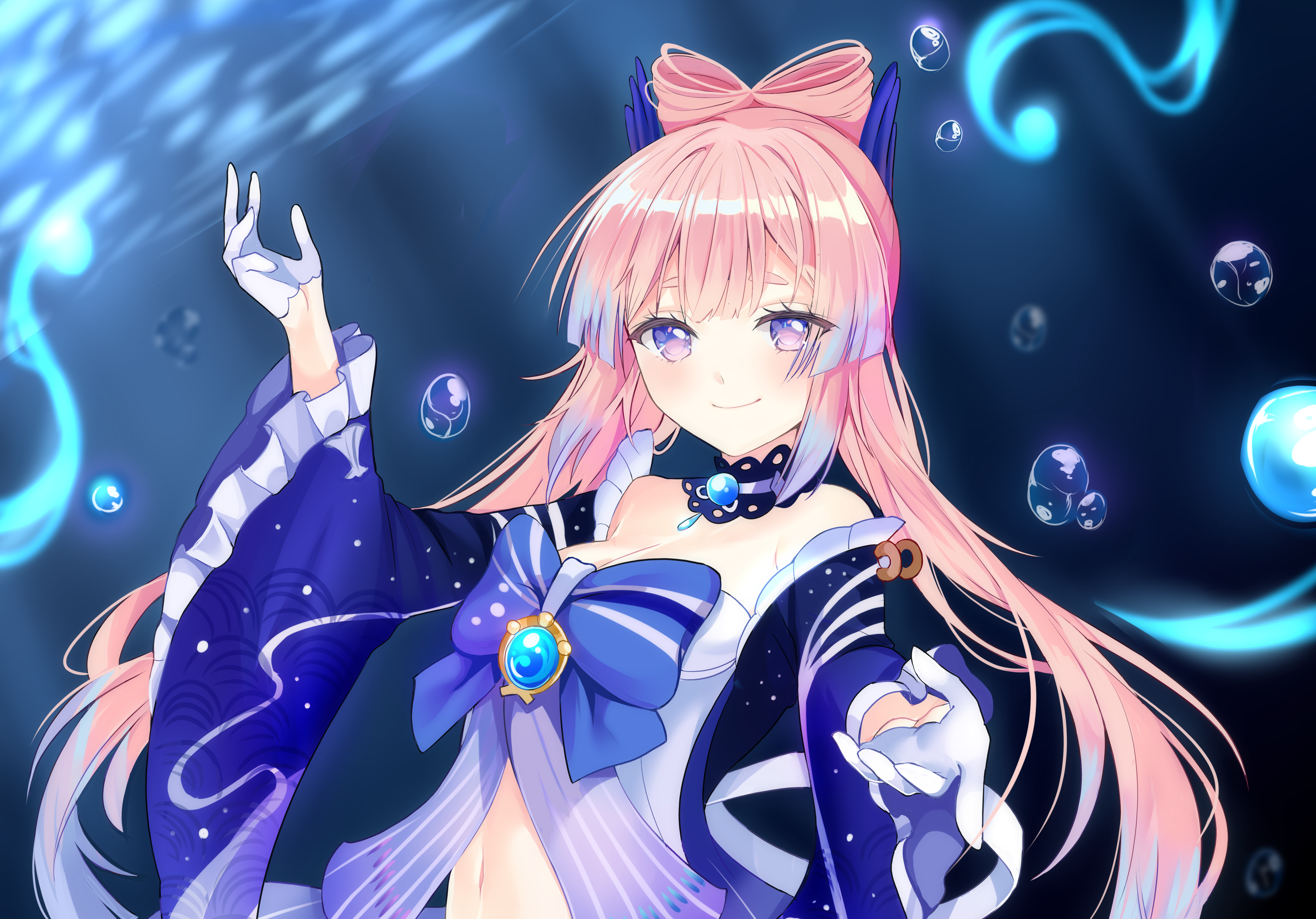 Sangonomiya Kokomi with glowing blue water and bubbles HD Wallpaper