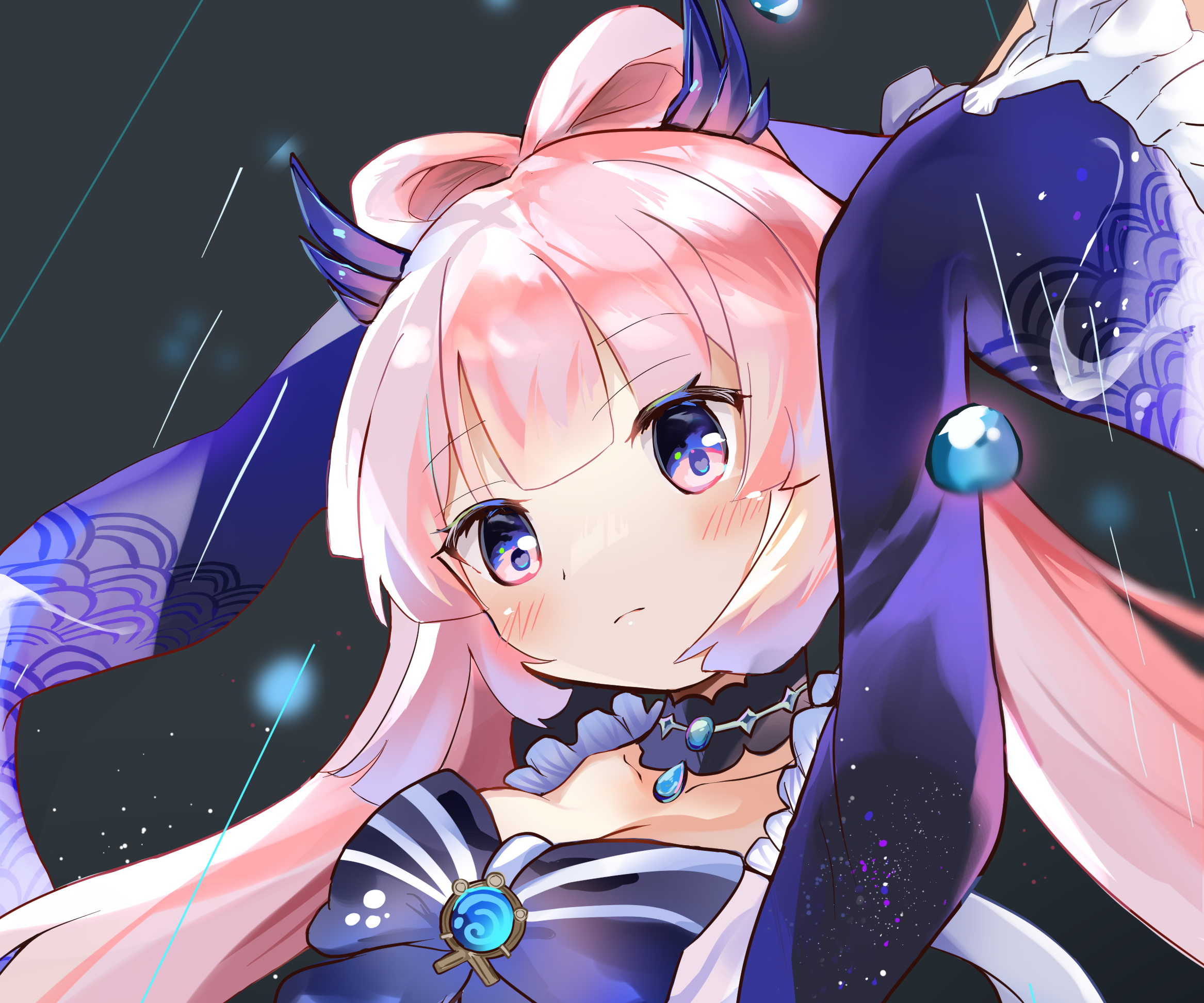 Cute Sangonomiya Kokomi with glowing blue particles HD Wallpaper