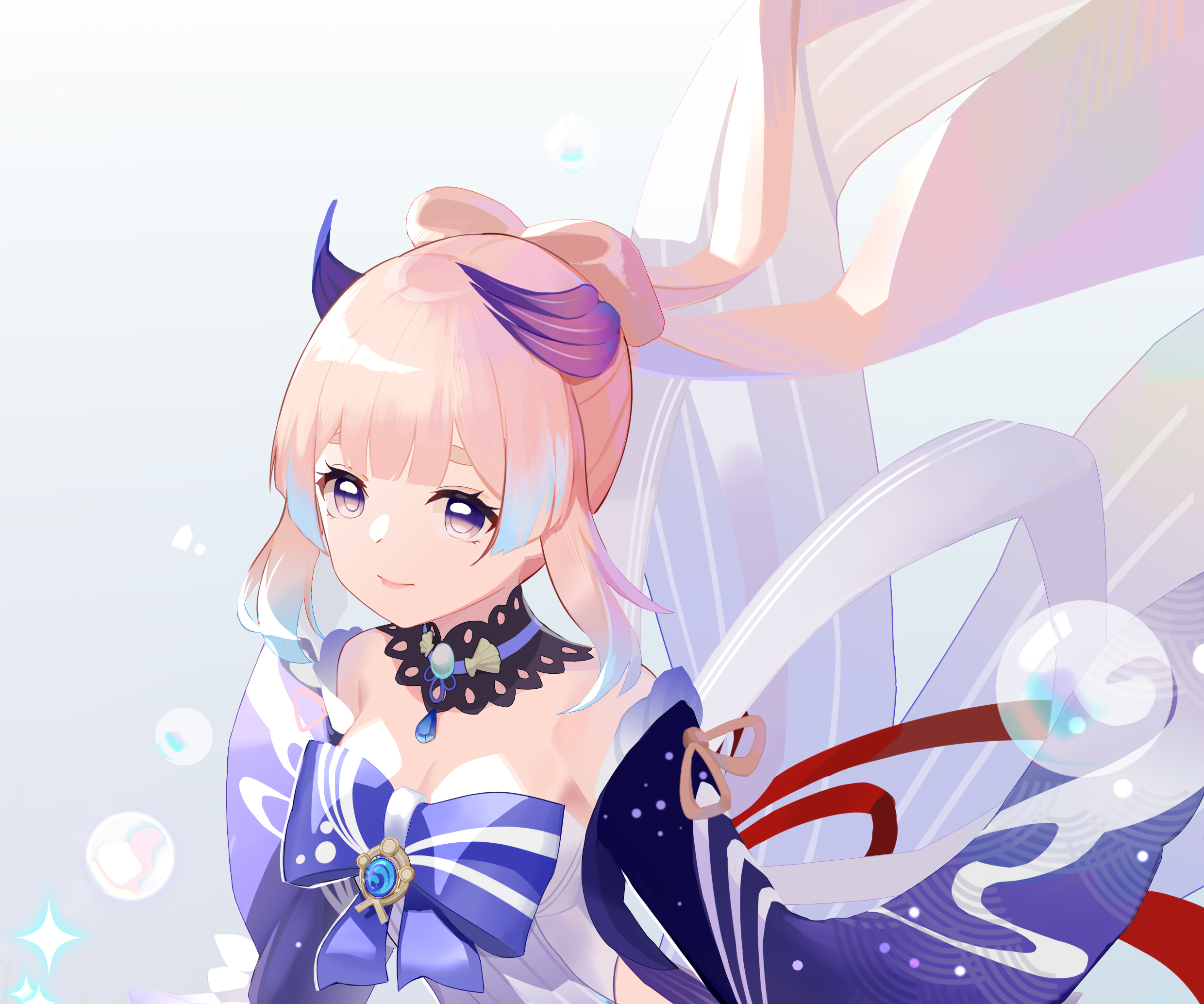 Sangonomiya Kokomi smiling with bubbles HD Wallpaper