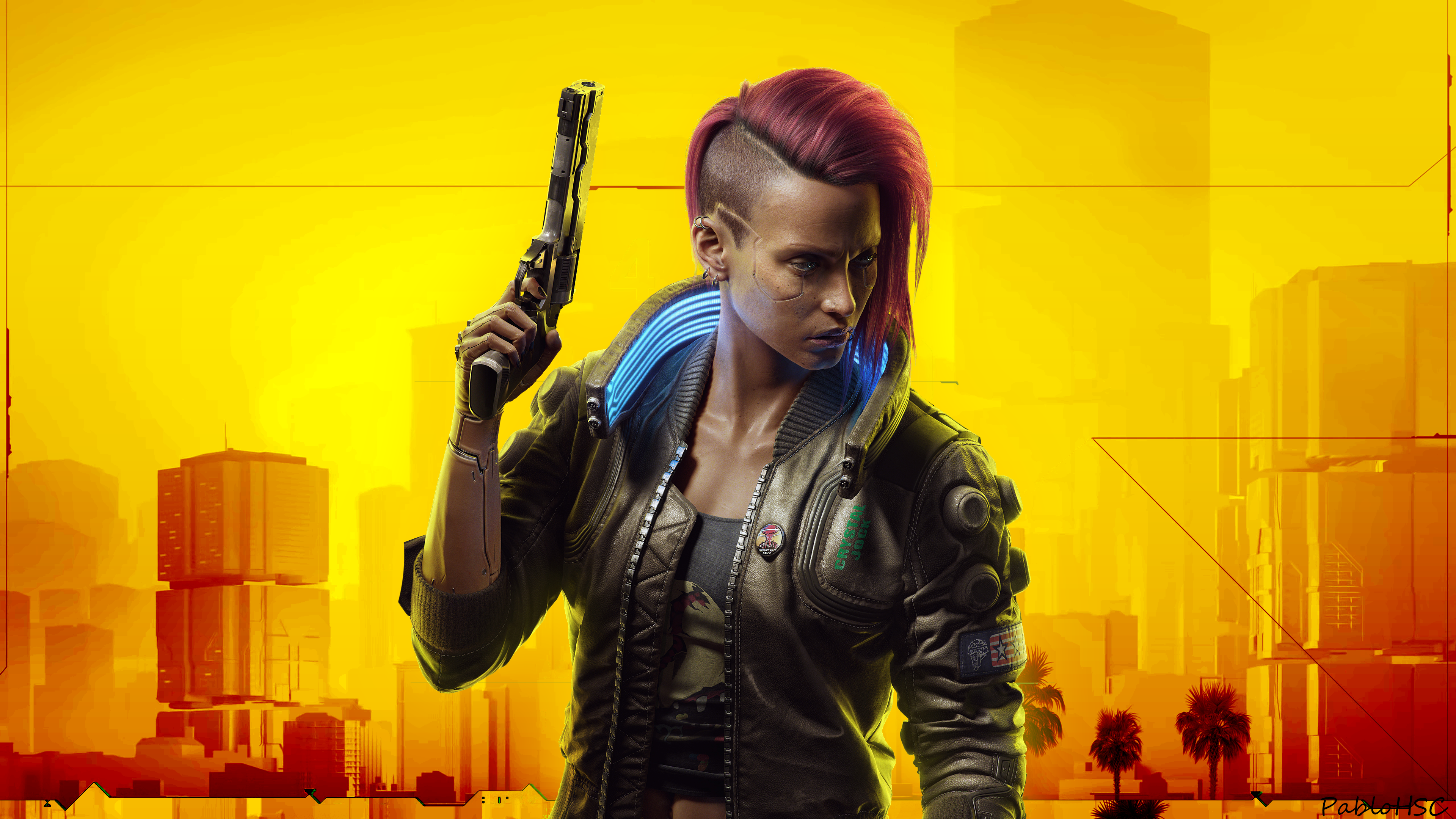 Female V ready for action in Night City HD Wallpaper