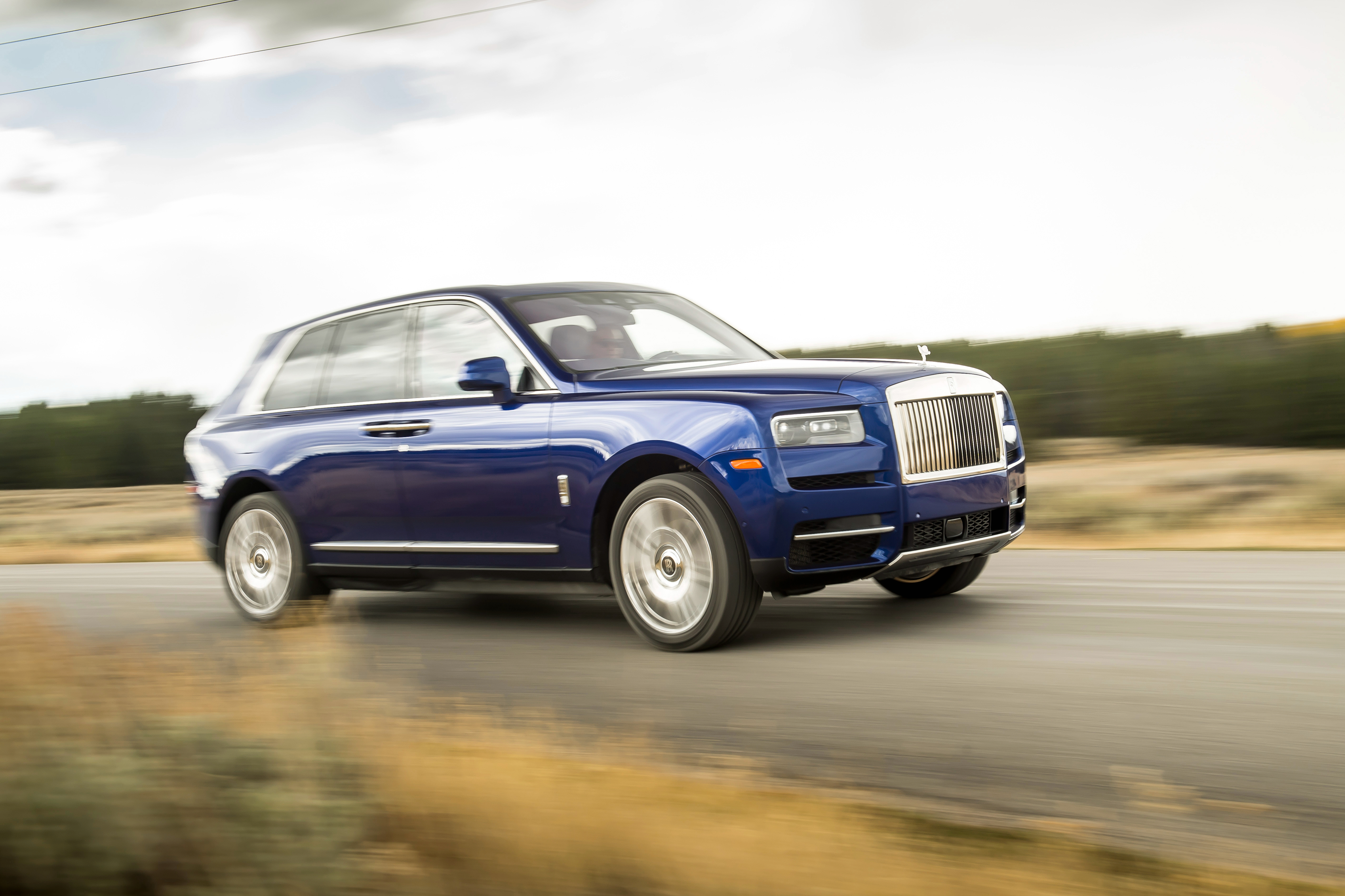 Blue Rolls-Royce Cullinan Luxury SUV in Motion 4K HD Wallpaper
