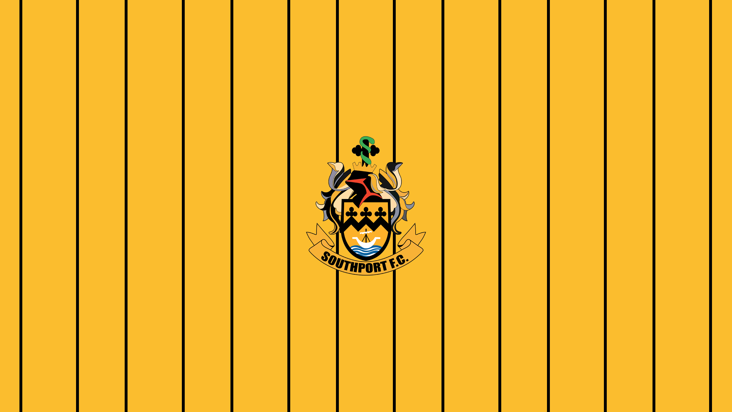 Southport F.C. Emblem on Gold and Black Stripes HD Wallpaper