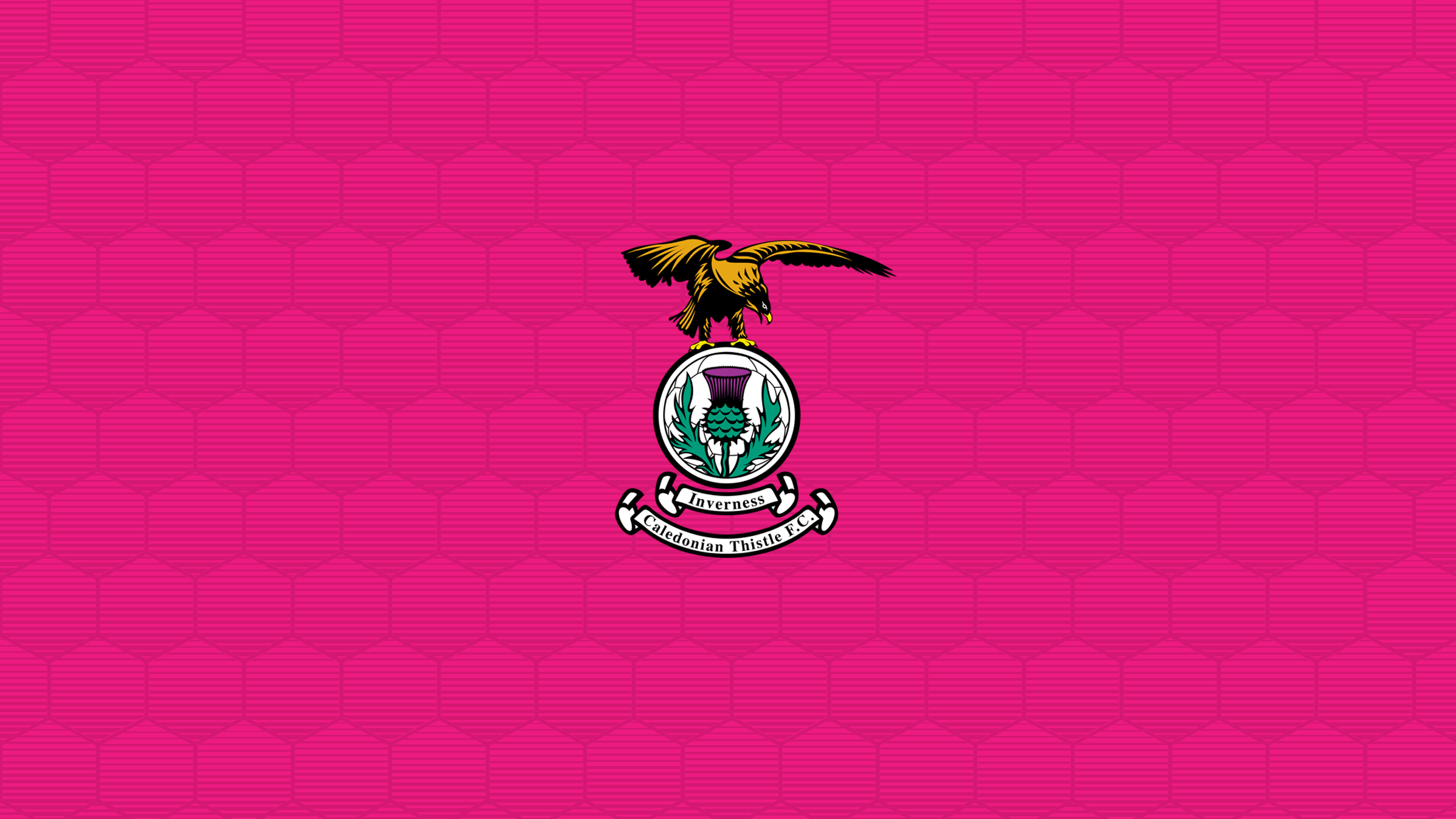 Inverness Caledonian Thistle F.C. Logo on Pink Hexagon Pattern HD Wallpaper
