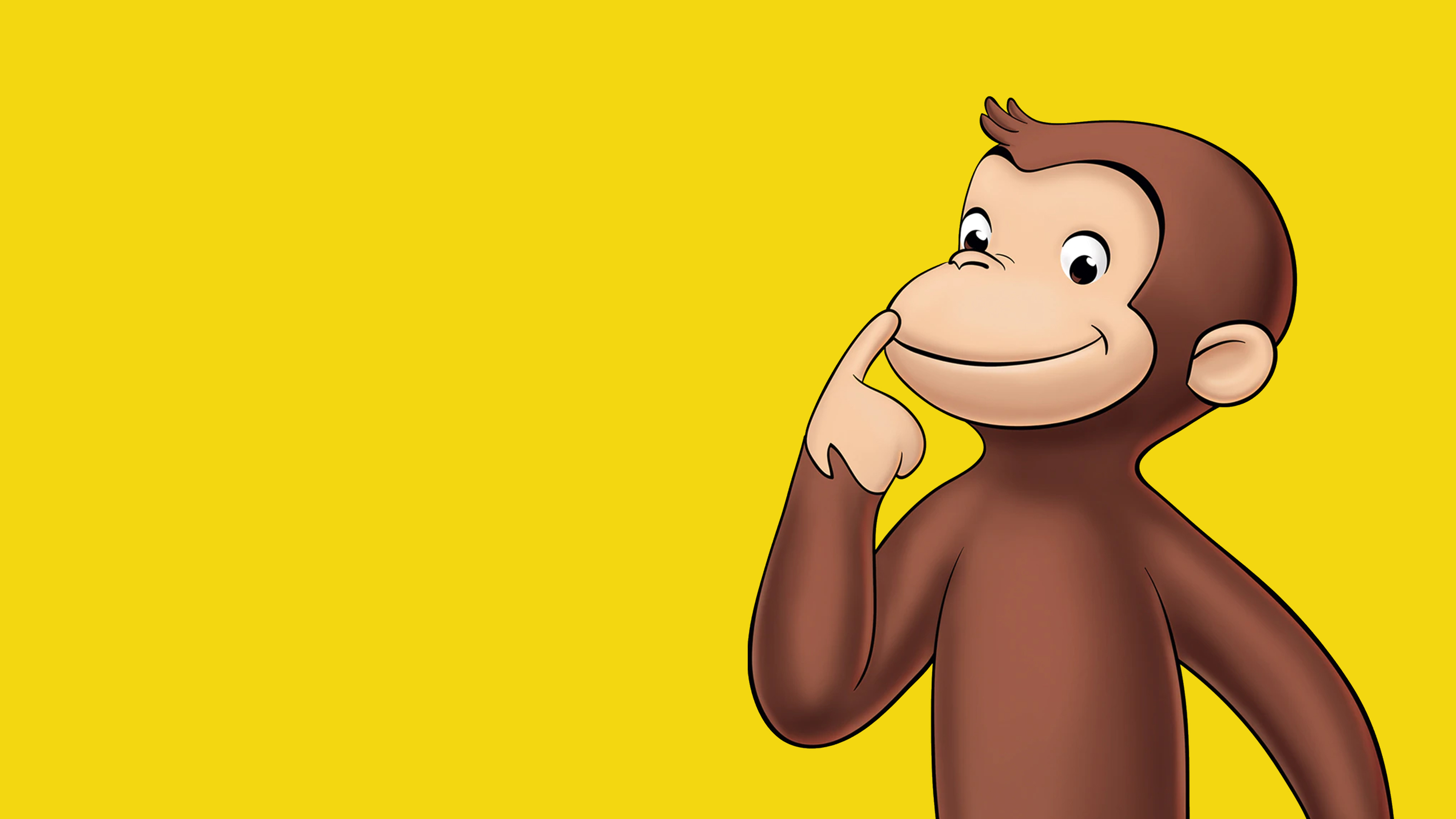 Curious George touching nose on yellow 4K HD Wallpaper