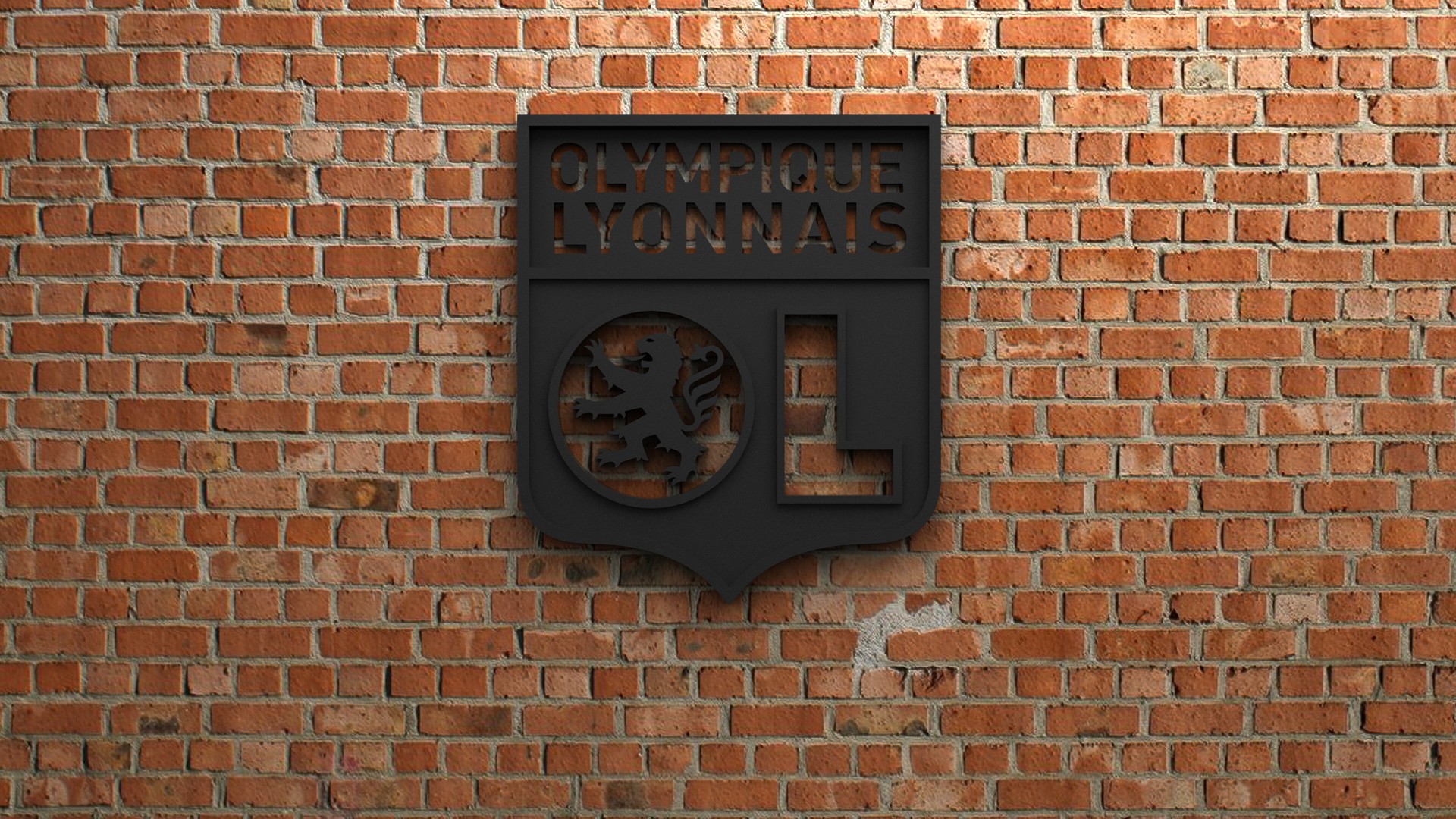Olympique Lyonnais emblem on brick wall HD Wallpaper