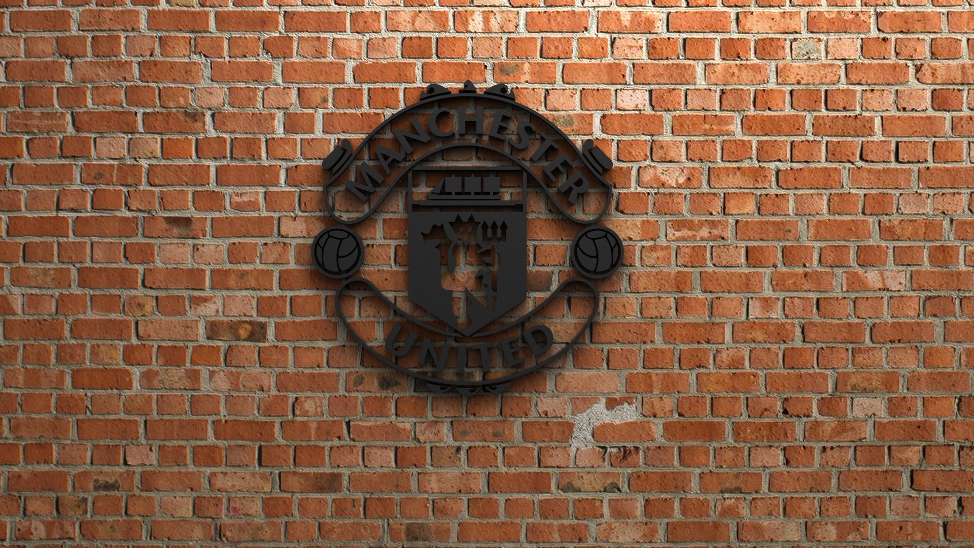 Manchester United F.C. emblem on brick wall HD Wallpaper