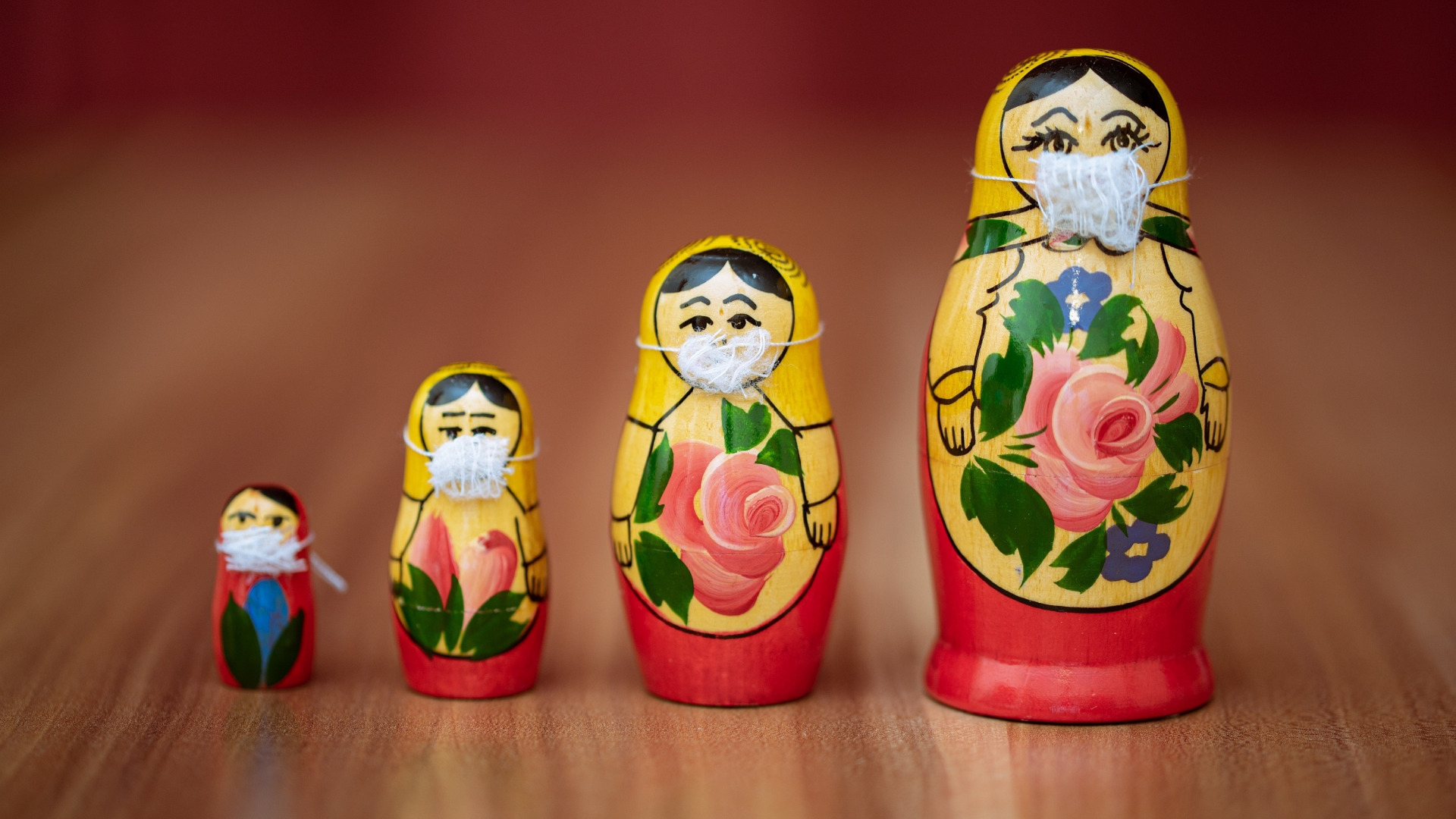 Four Matryoshka Dolls Wearing Face Masks HD Wallpaper