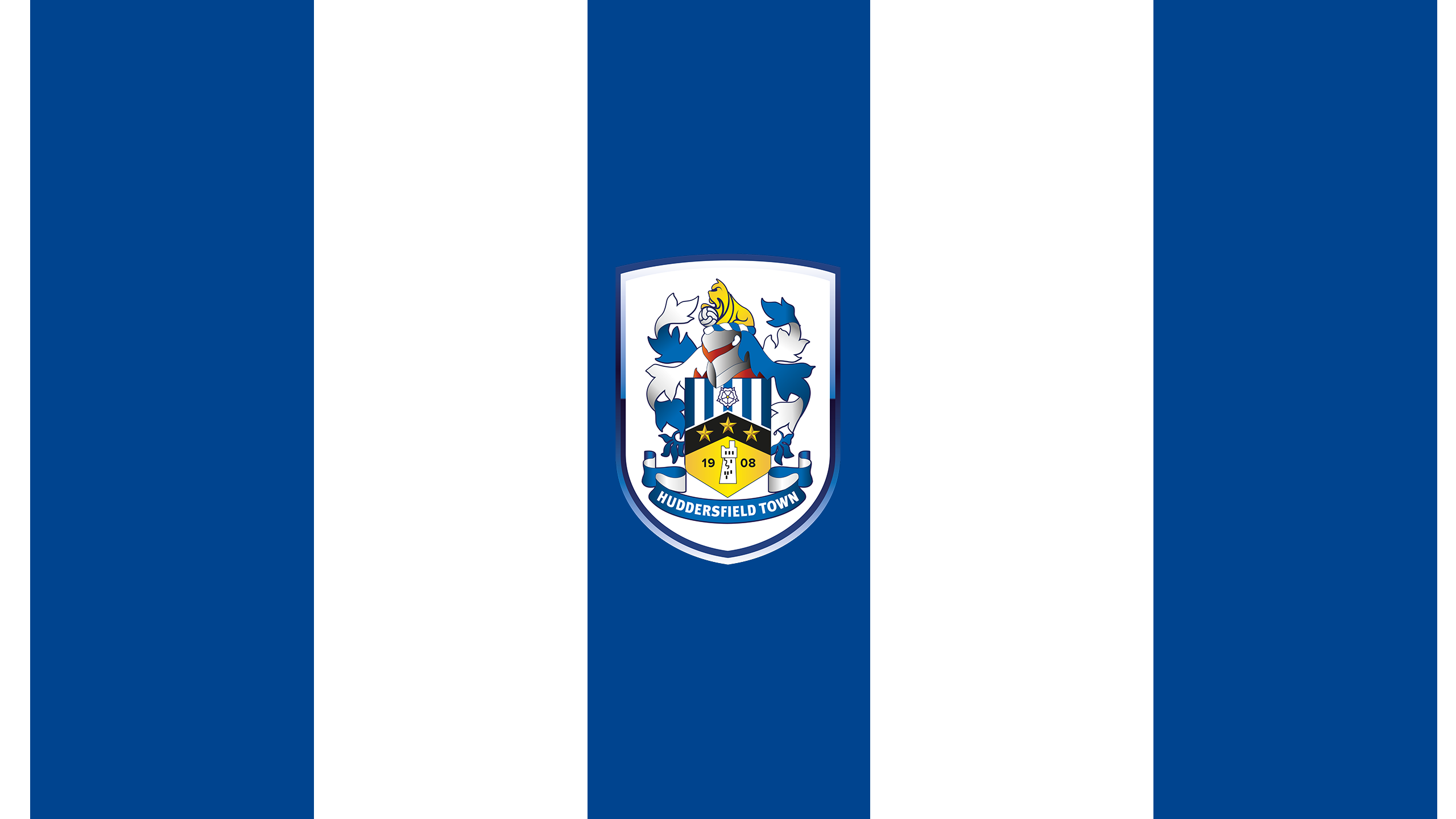 Huddersfield Town A.F.C. emblem on blue and white stripes HD Wallpaper