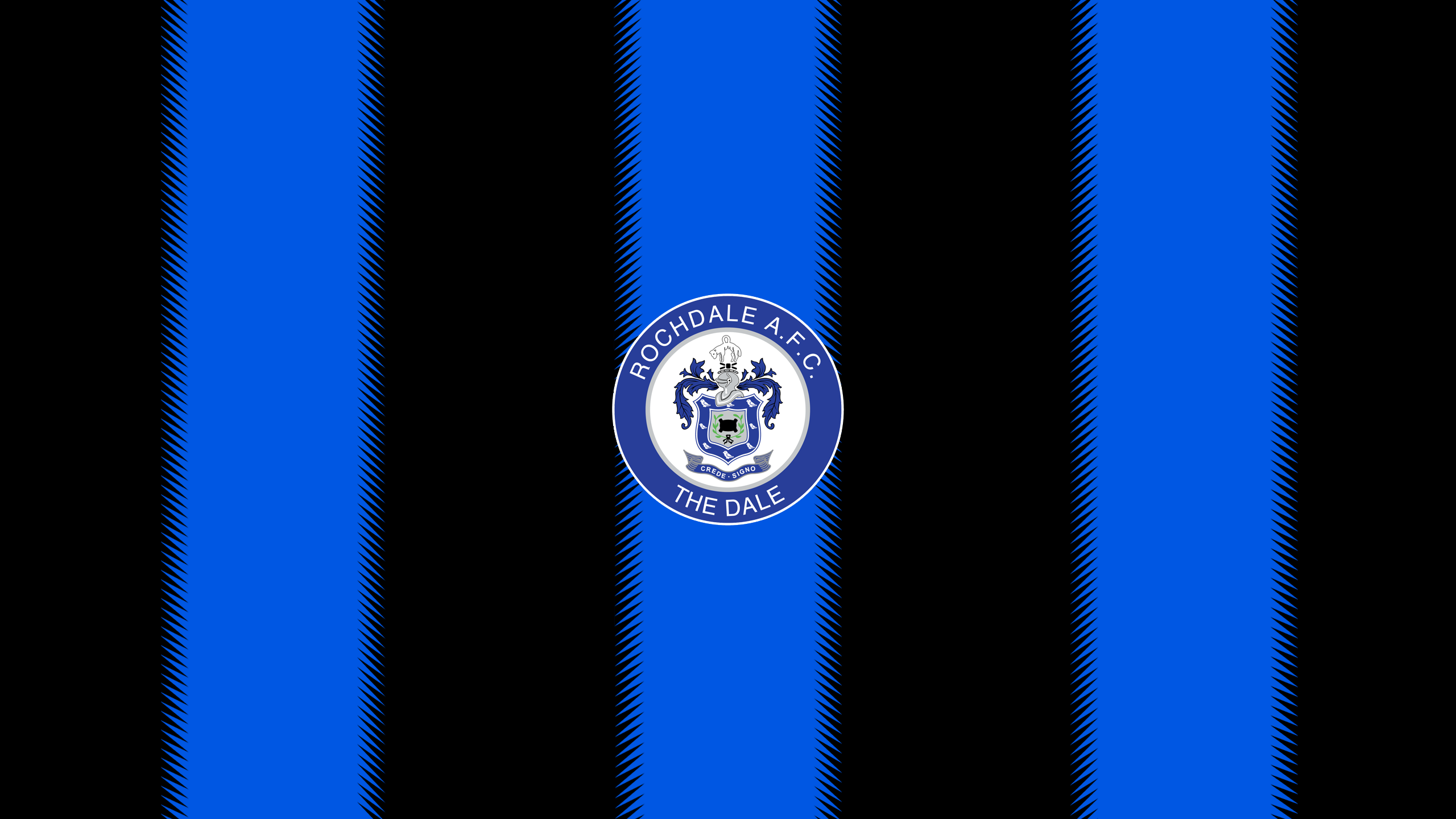 Rochdale A.F.C. Blue and Black Striped Emblem HD Wallpaper