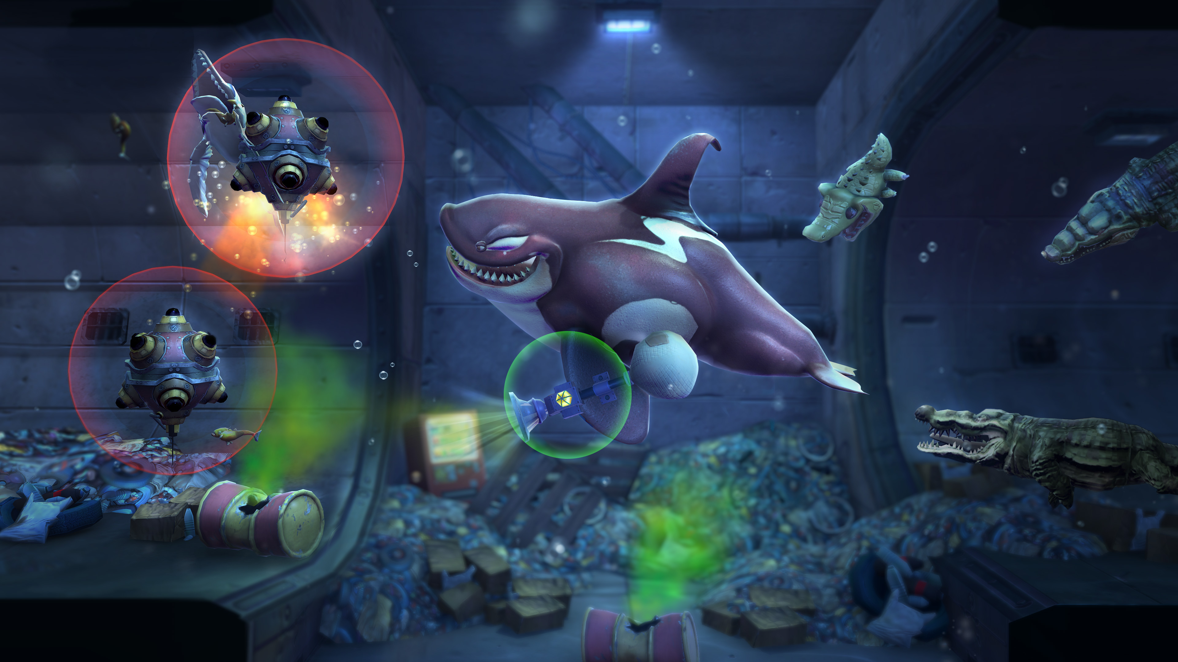 Hungry Shark World: Orca Attacking Robots Underwater 4K HD Wallpaper